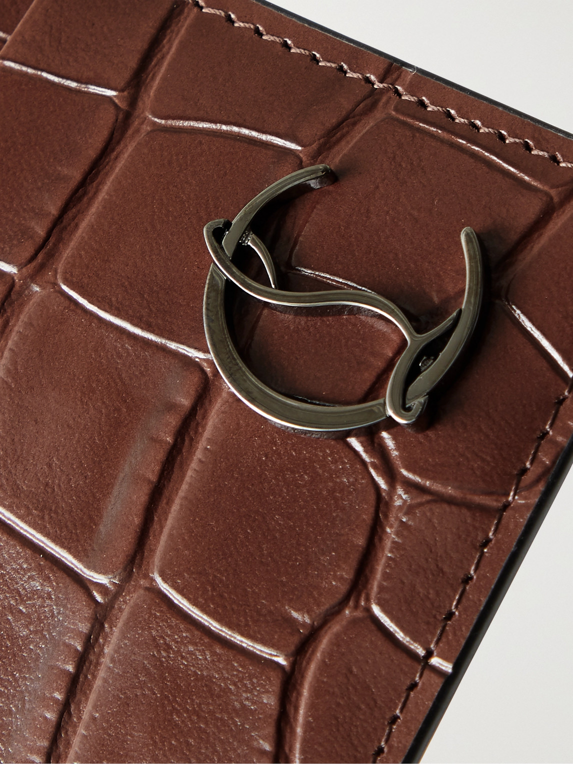 Shop Christian Louboutin Croc-effect Leather Cardholder In Brown