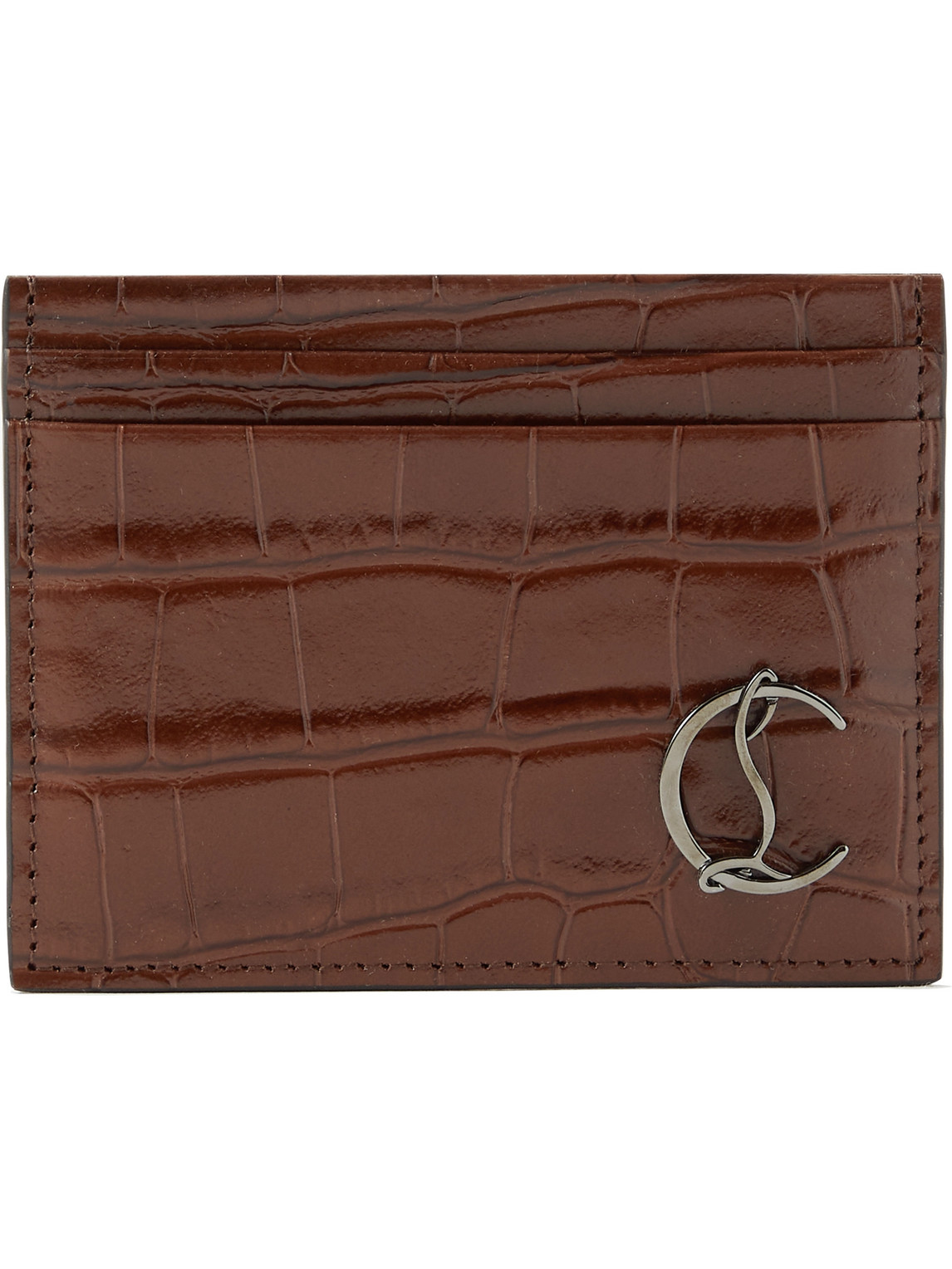 Christian Louboutin Croc-effect Leather Cardholder In Brown