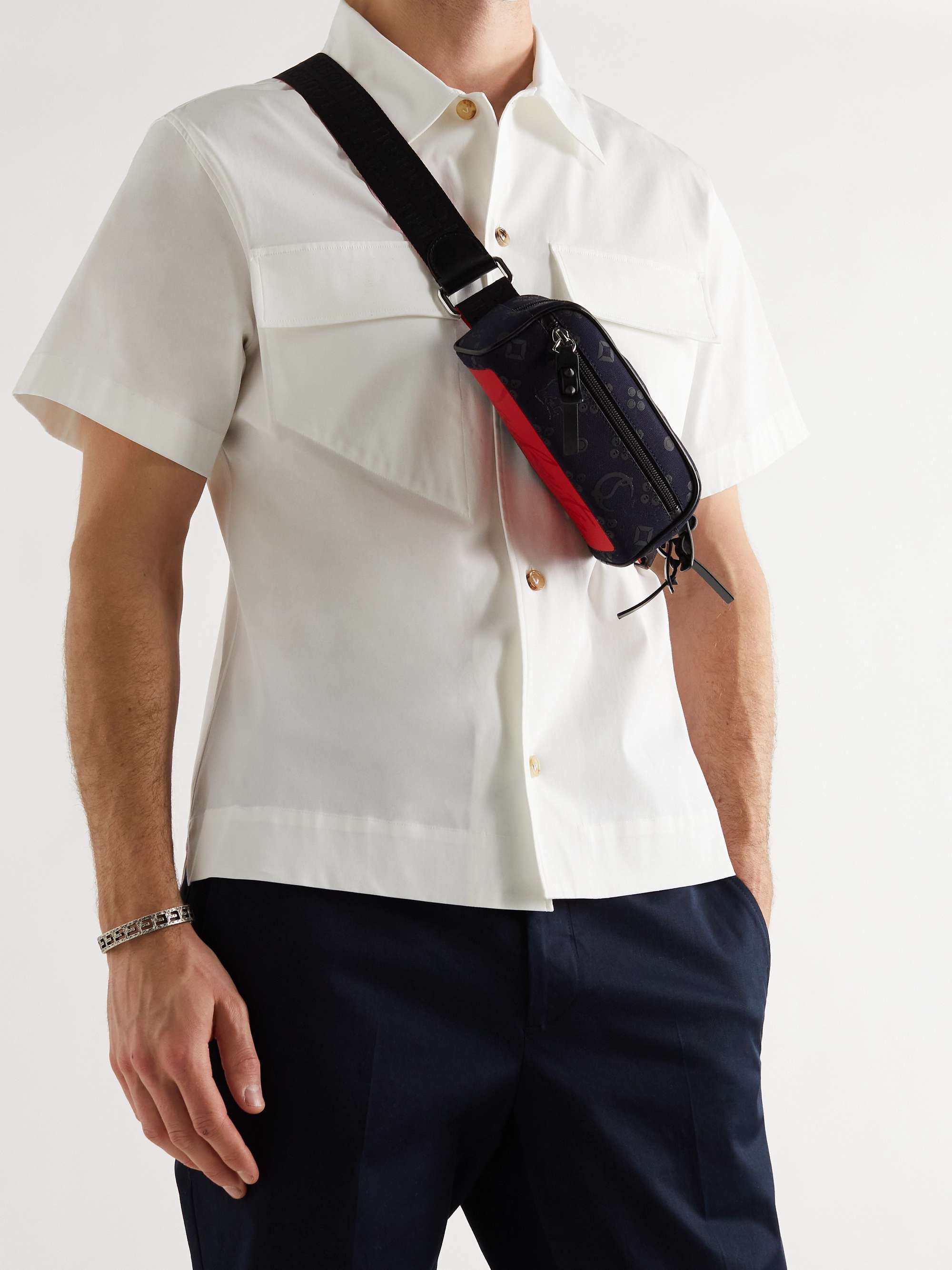 CHRISTIAN LOUBOUTIN Blaster Leather and Rubber-Trimmed Cotton-Canvas Belt Bag