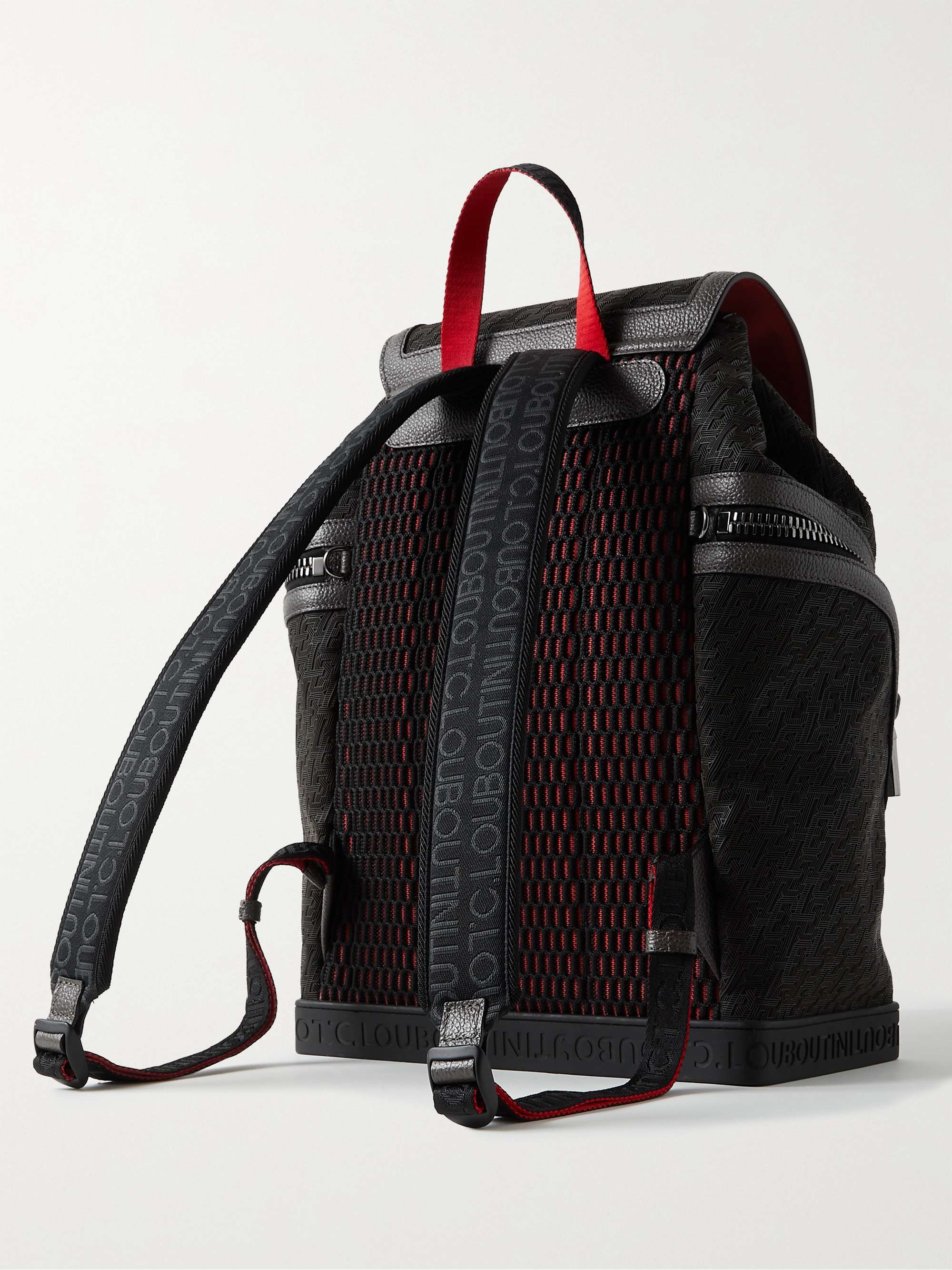 CHRISTIAN LOUBOUTIN Explorafunk Leather-Trimmed Logo-Jacquard Coated-Canvas Backpack
