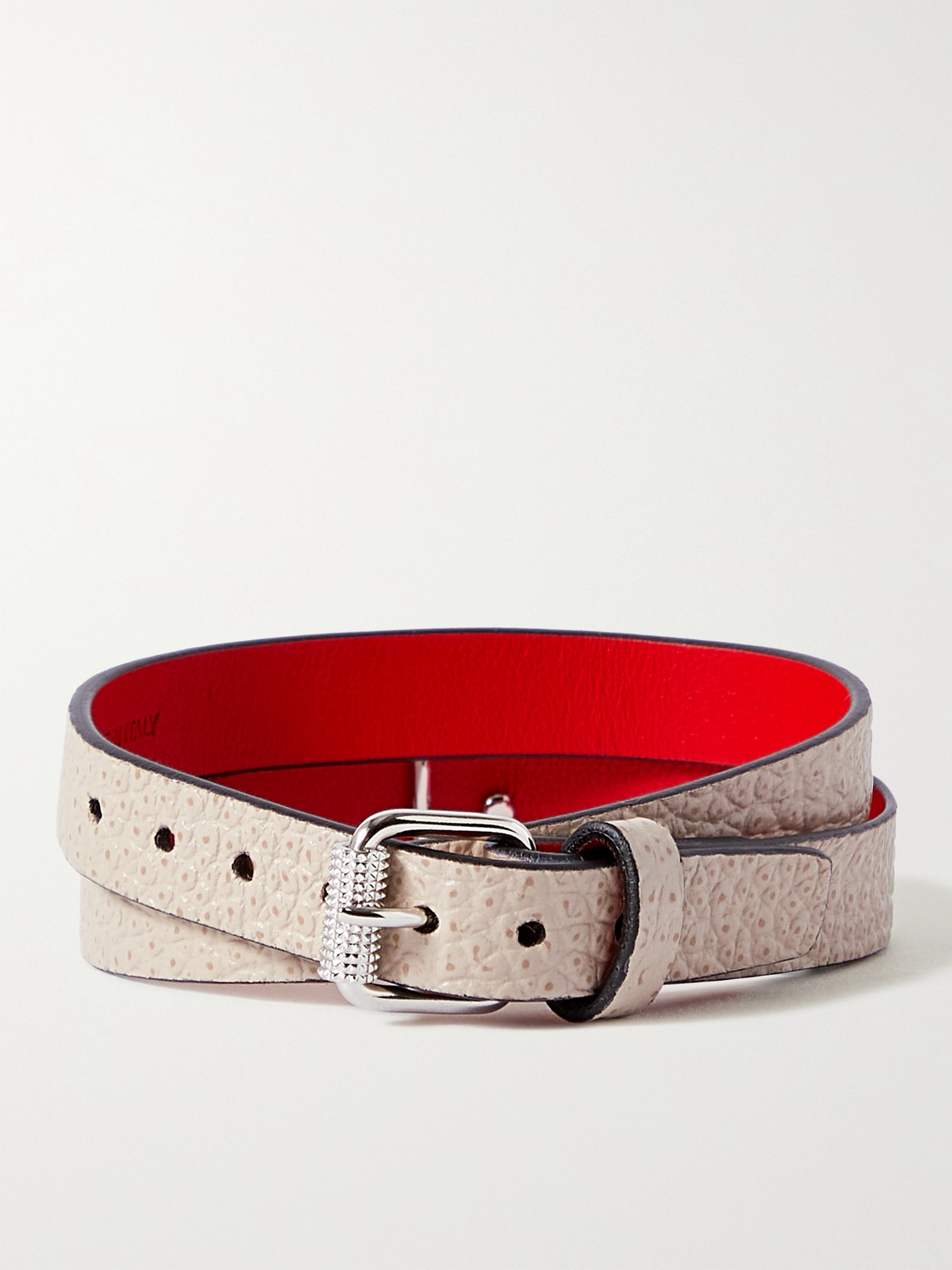 Shop Christian Louboutin Silver-tone And Full-grain Leather Wrap Bracelet In Gray