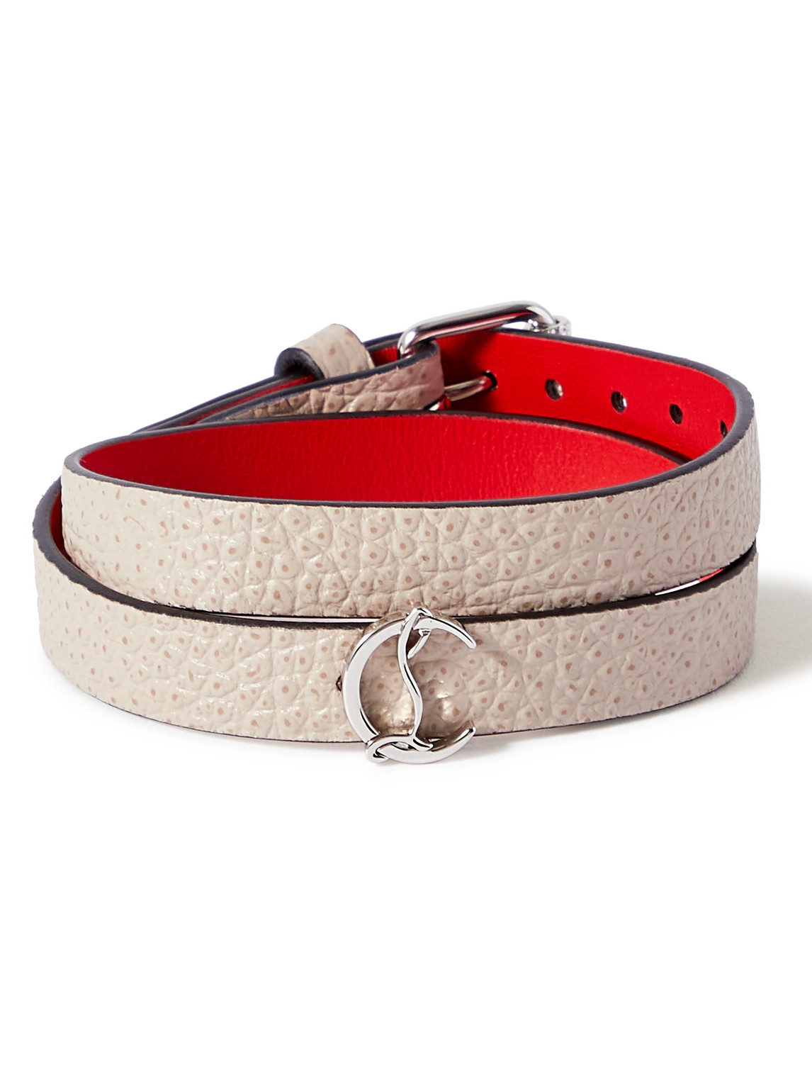Christian Louboutin Silver-tone And Full-grain Leather Wrap Bracelet In Gray