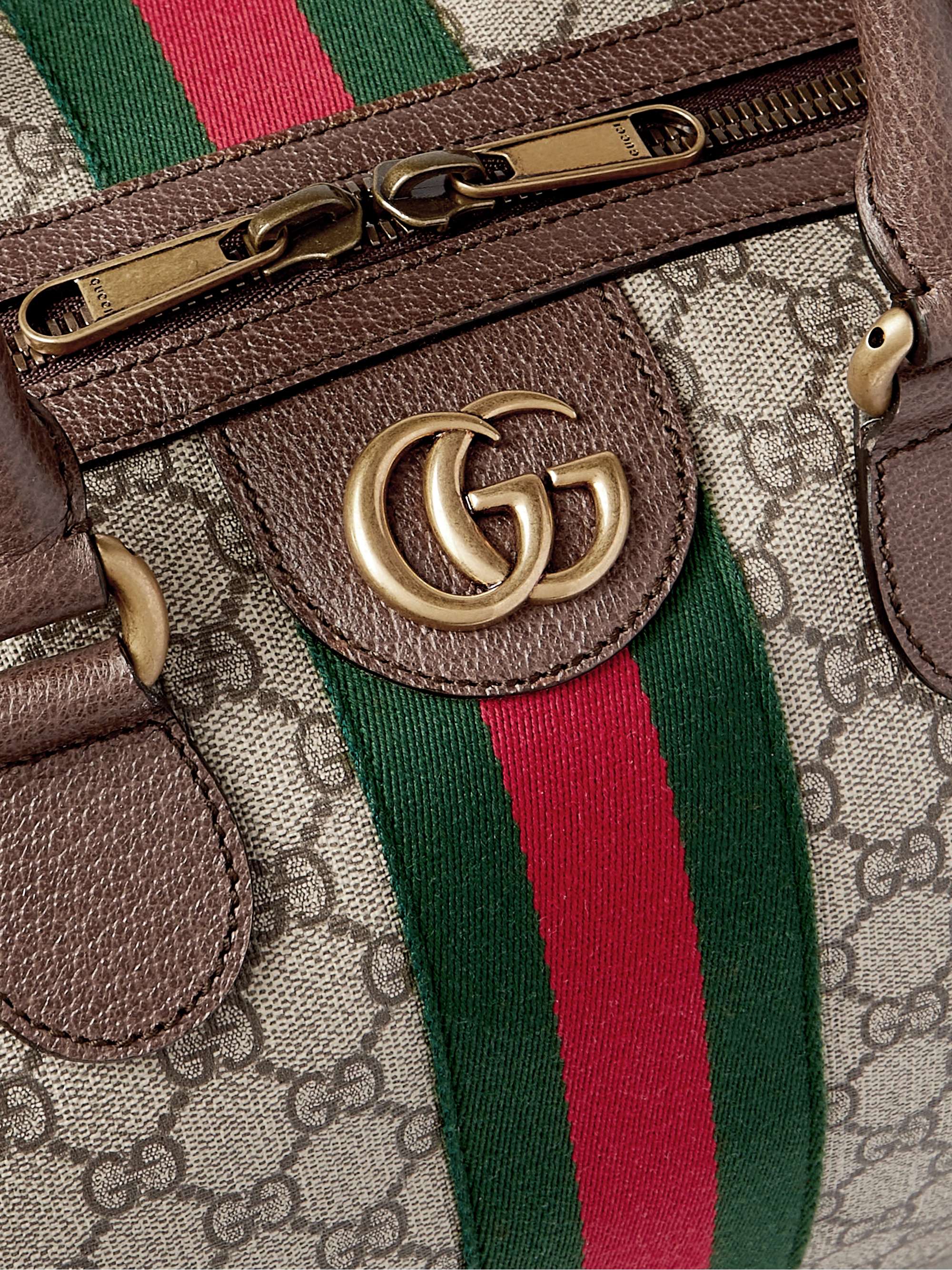 GUCCI Savoy Leather and Webbing-Trimmed Monogrammed Coated-Canvas