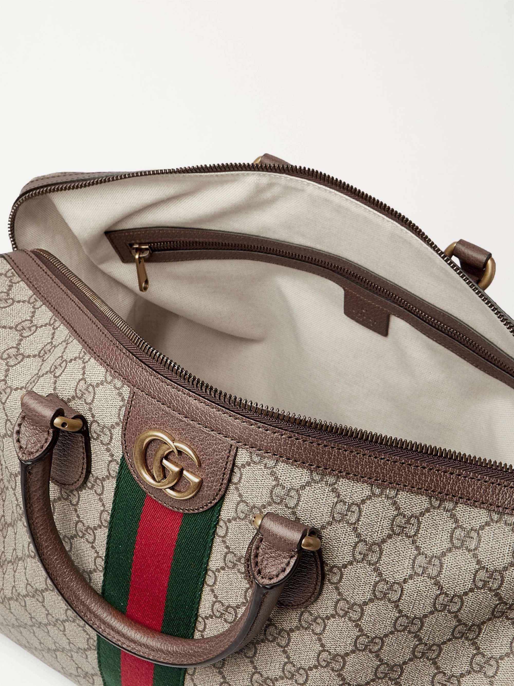 GUCCI Ophidia webbing-trimmed textured-leather and printed coated-canvas  shoulder bag