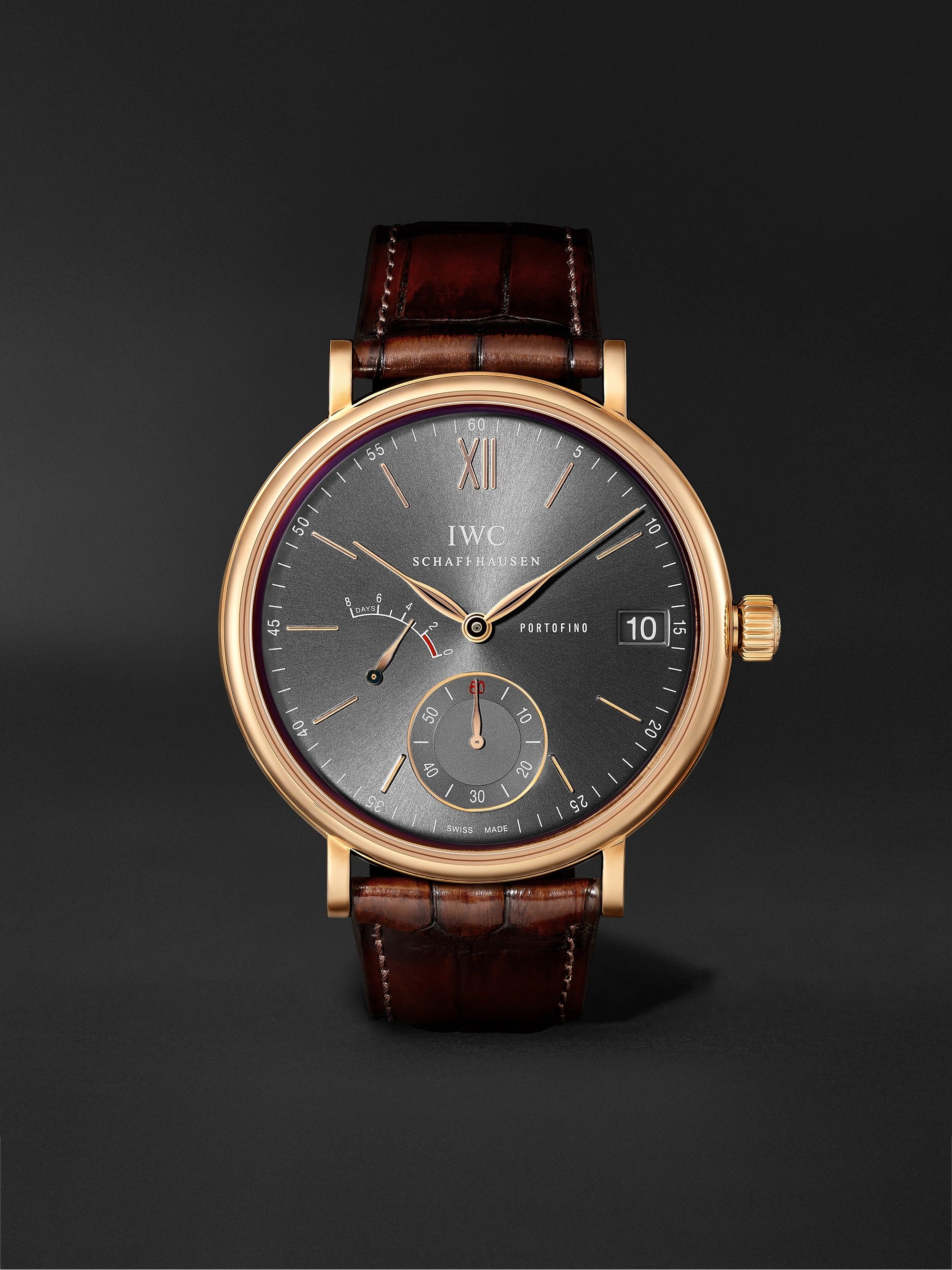 IWC SCHAFFHAUSEN Portofino Hand-Wound Eight Days 45mm 18-Karat Rose Gold and Alligator Watch, Ref. No. IWIW510104