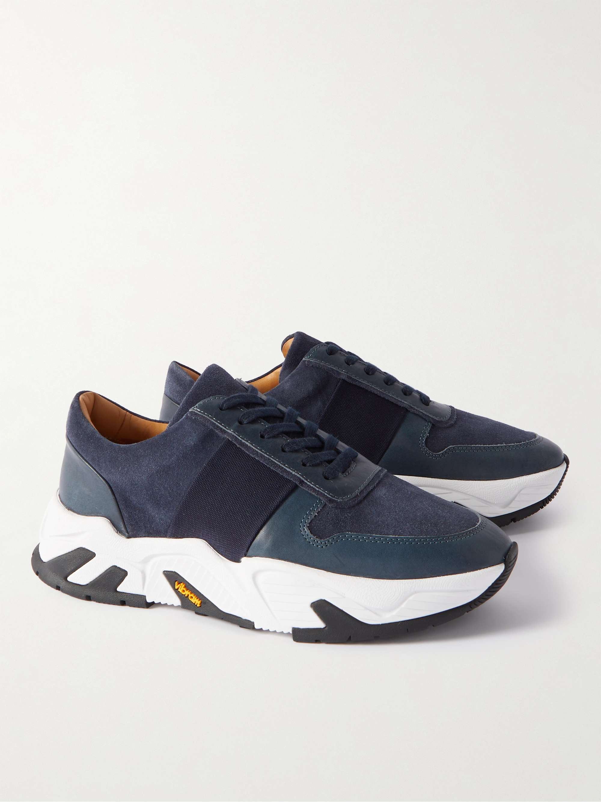 MR P. Mesh and Leather-Trimmed Regenerated Suede by evolo® Sneakers