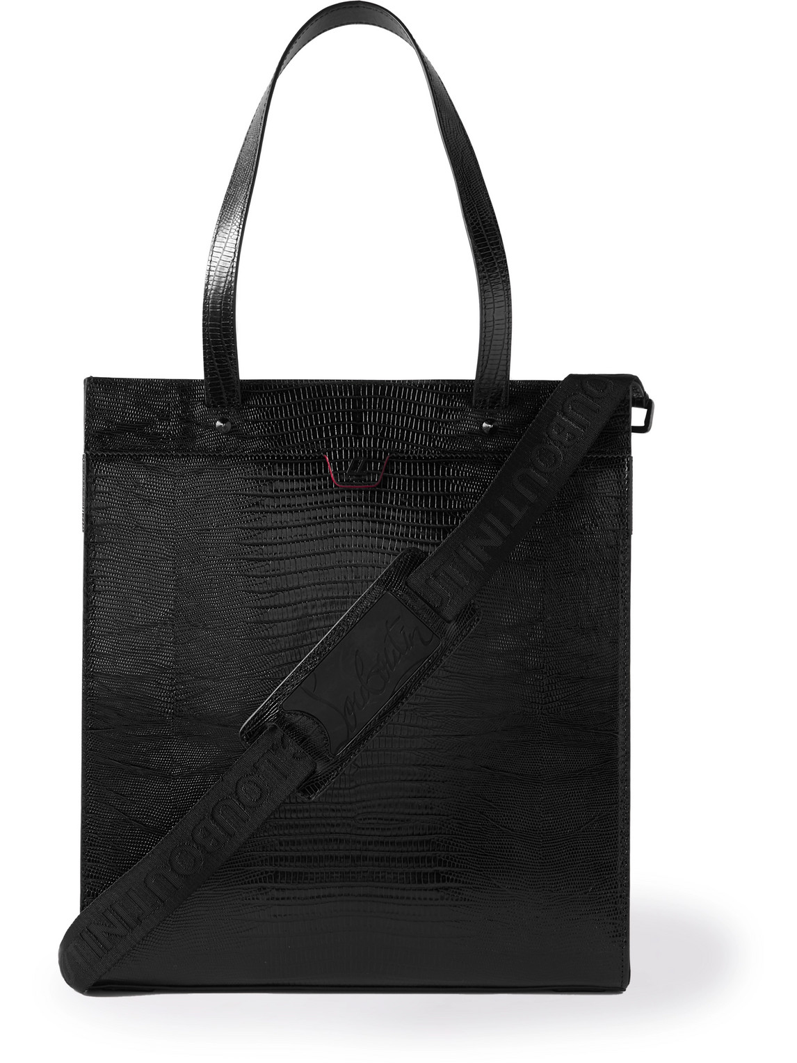 Christian Louboutin Studded Croc-effect Leather Tote Bag In Black
