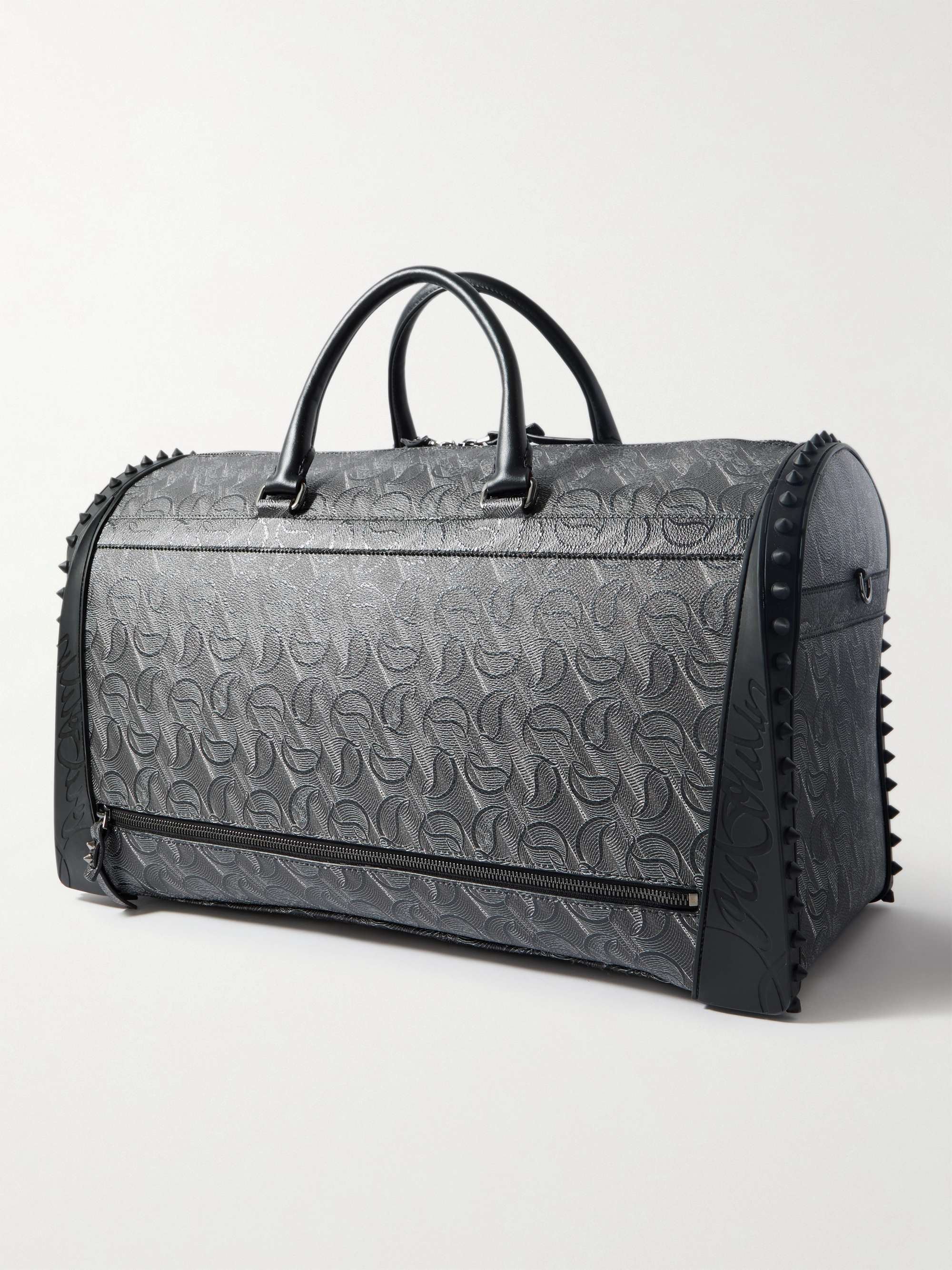 CHRISTIAN LOUBOUTIN Sneakender Studded Rubber-Trimmed Textured-Leather Weekend Bag