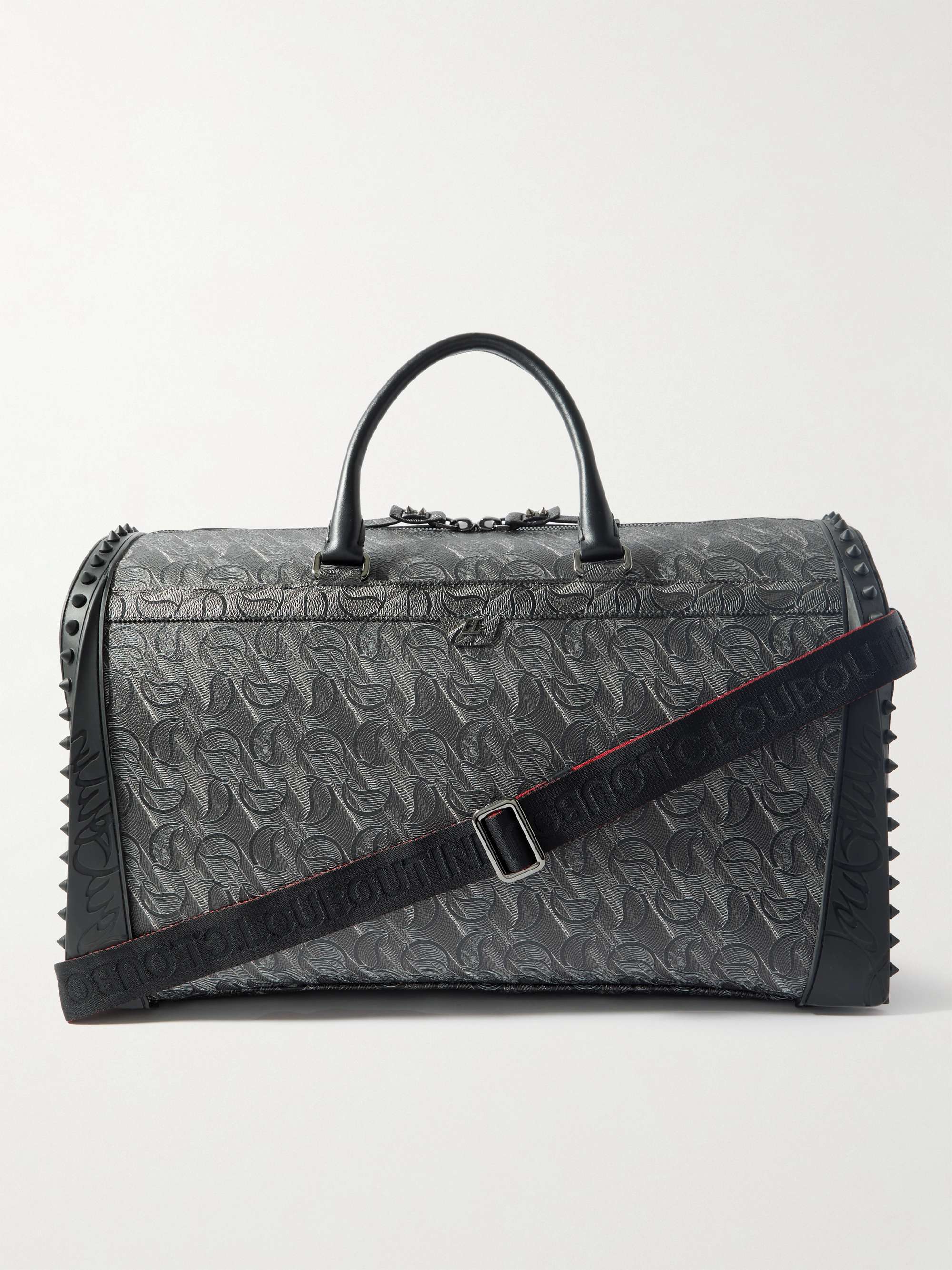 CHRISTIAN LOUBOUTIN Sneakender Studded Rubber-Trimmed Textured-Leather Weekend Bag