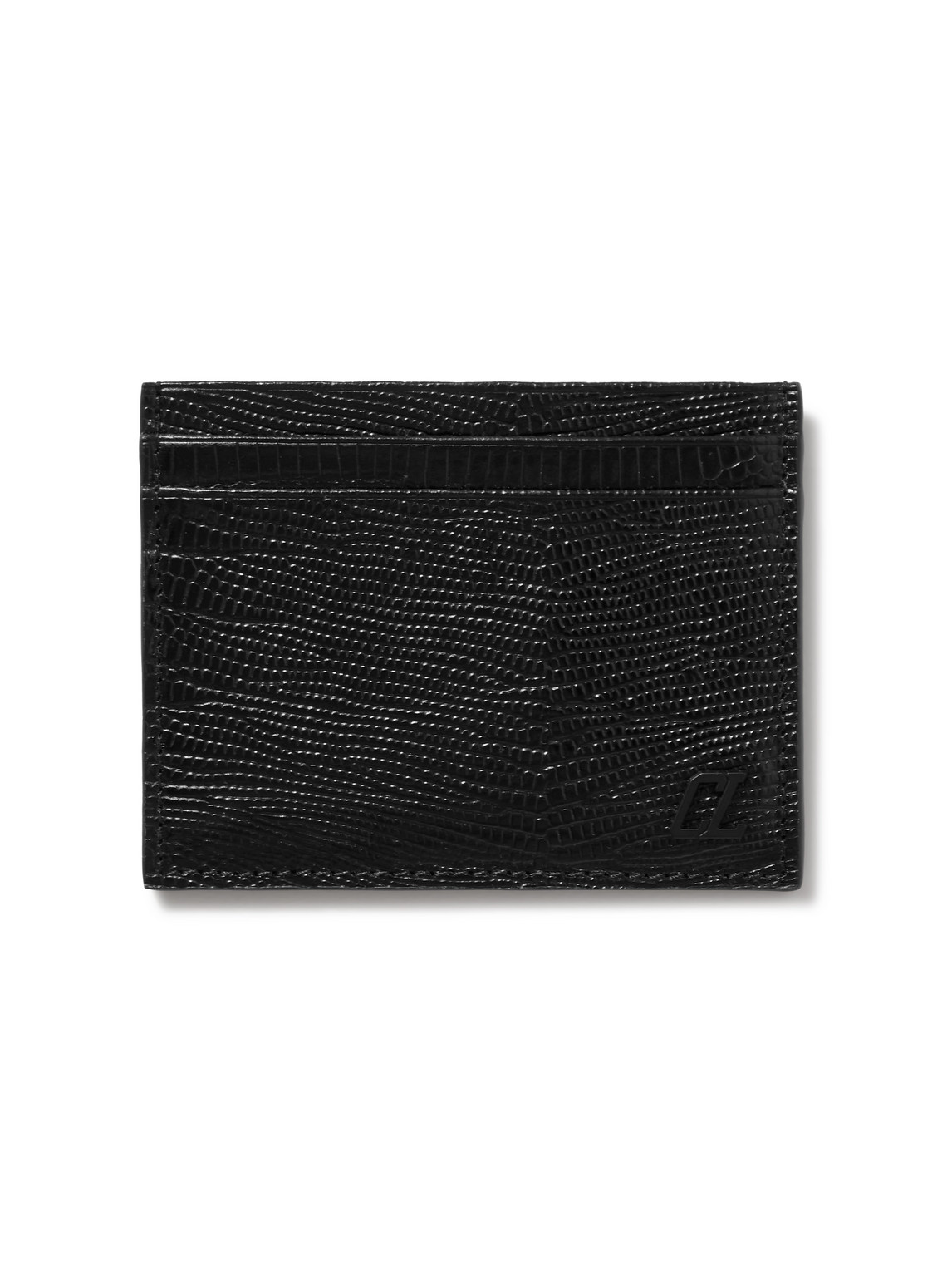 Christian Louboutin Logo-appliquéd Lizard-effect Glossed-leather Cardholder In Black