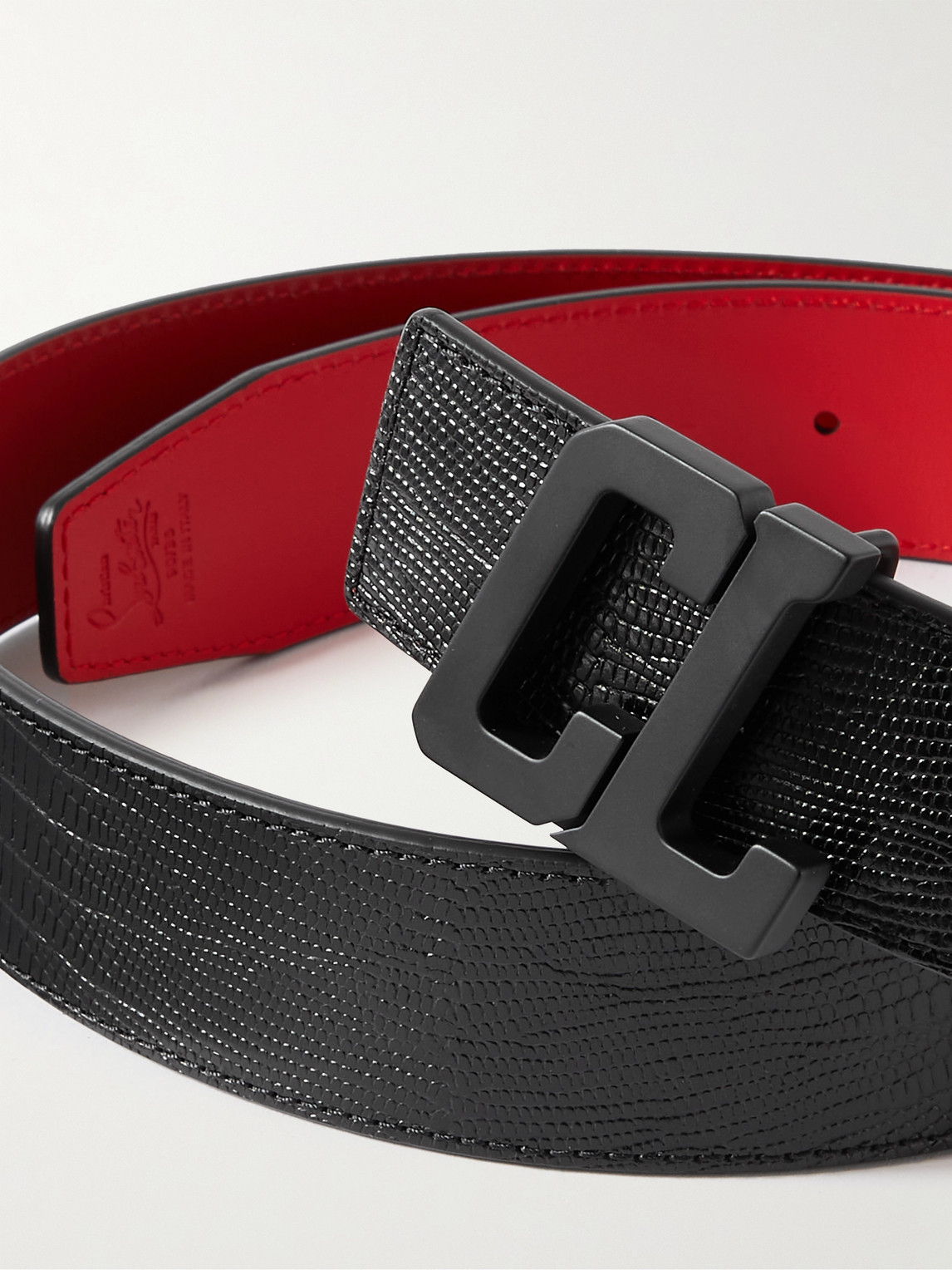 Shop Christian Louboutin Happy Rui 4cm Lizard-effect Leather Belt In Black