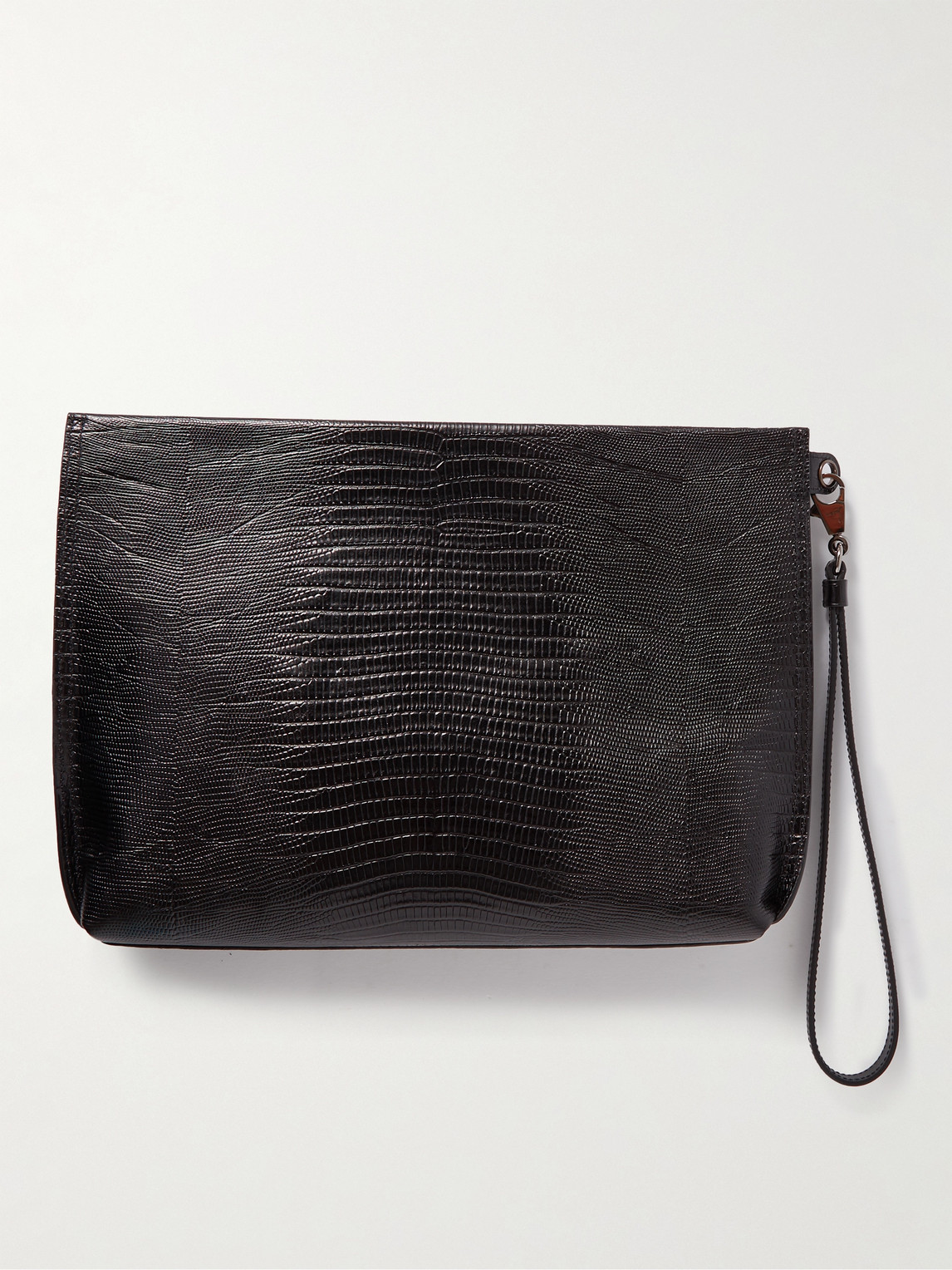 Shop Christian Louboutin City Spiked Croc-effect Leather Pouch In Black