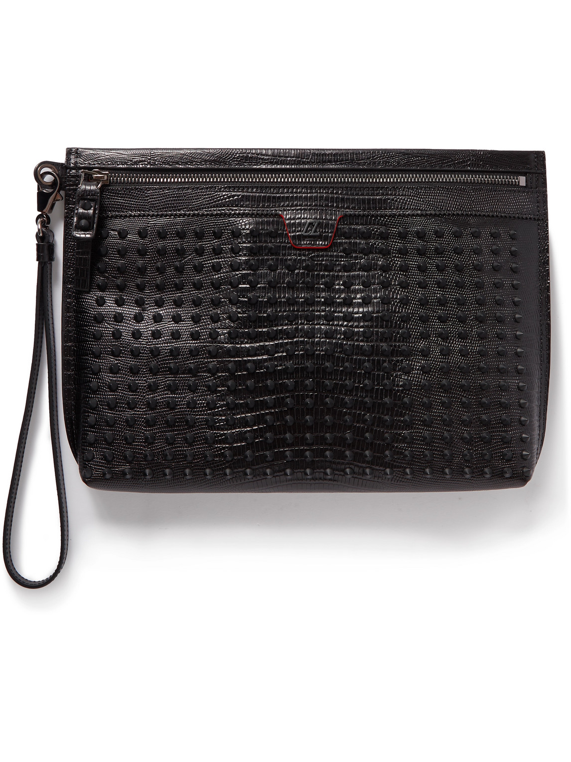 Christian Louboutin City Spiked Croc-effect Leather Pouch In Black
