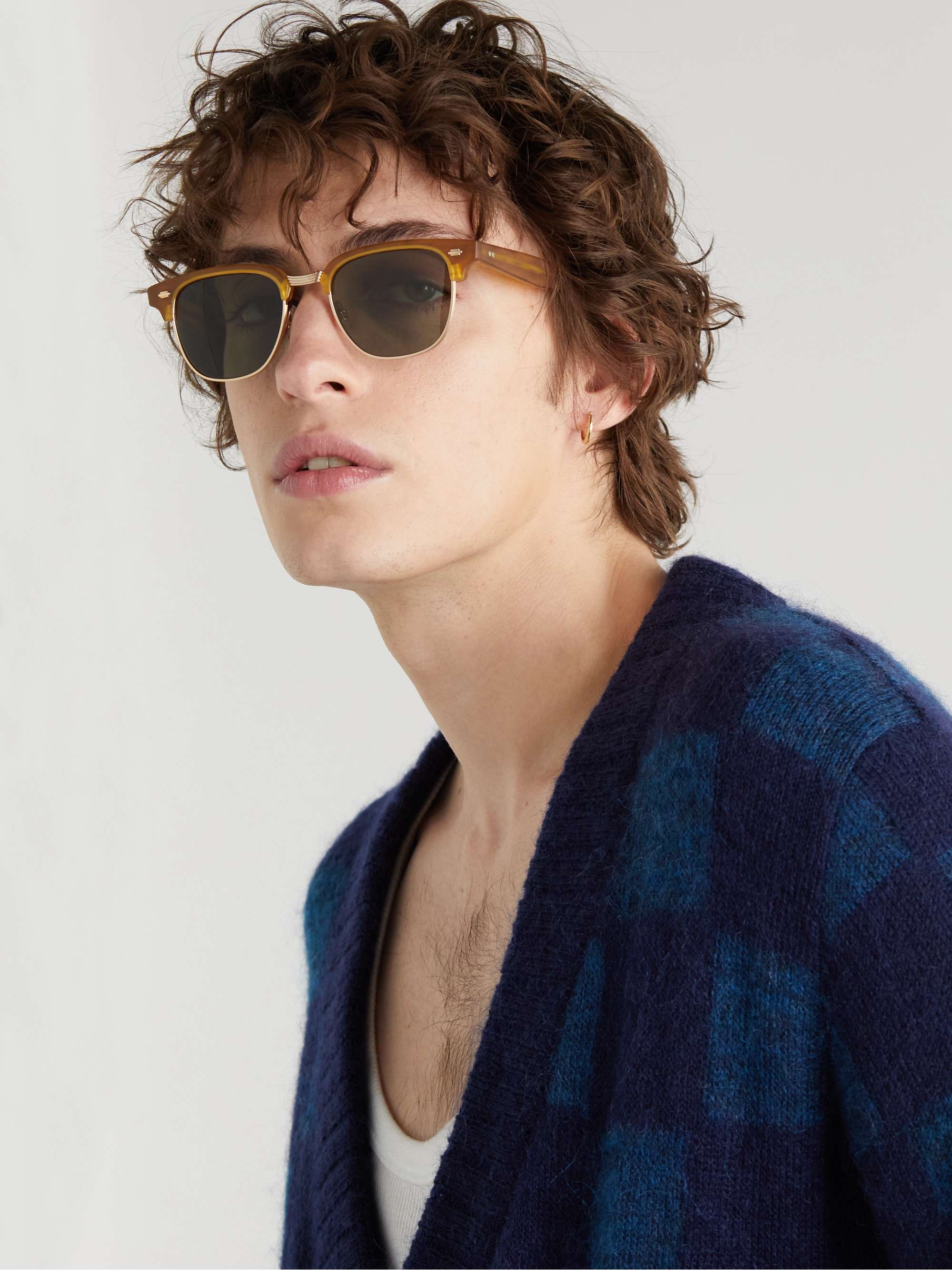 GARRETT LEIGHT CALIFORNIA OPTICAL Elkgrove 49 D-Frame Acetate and Gold-Tone Sunglasses