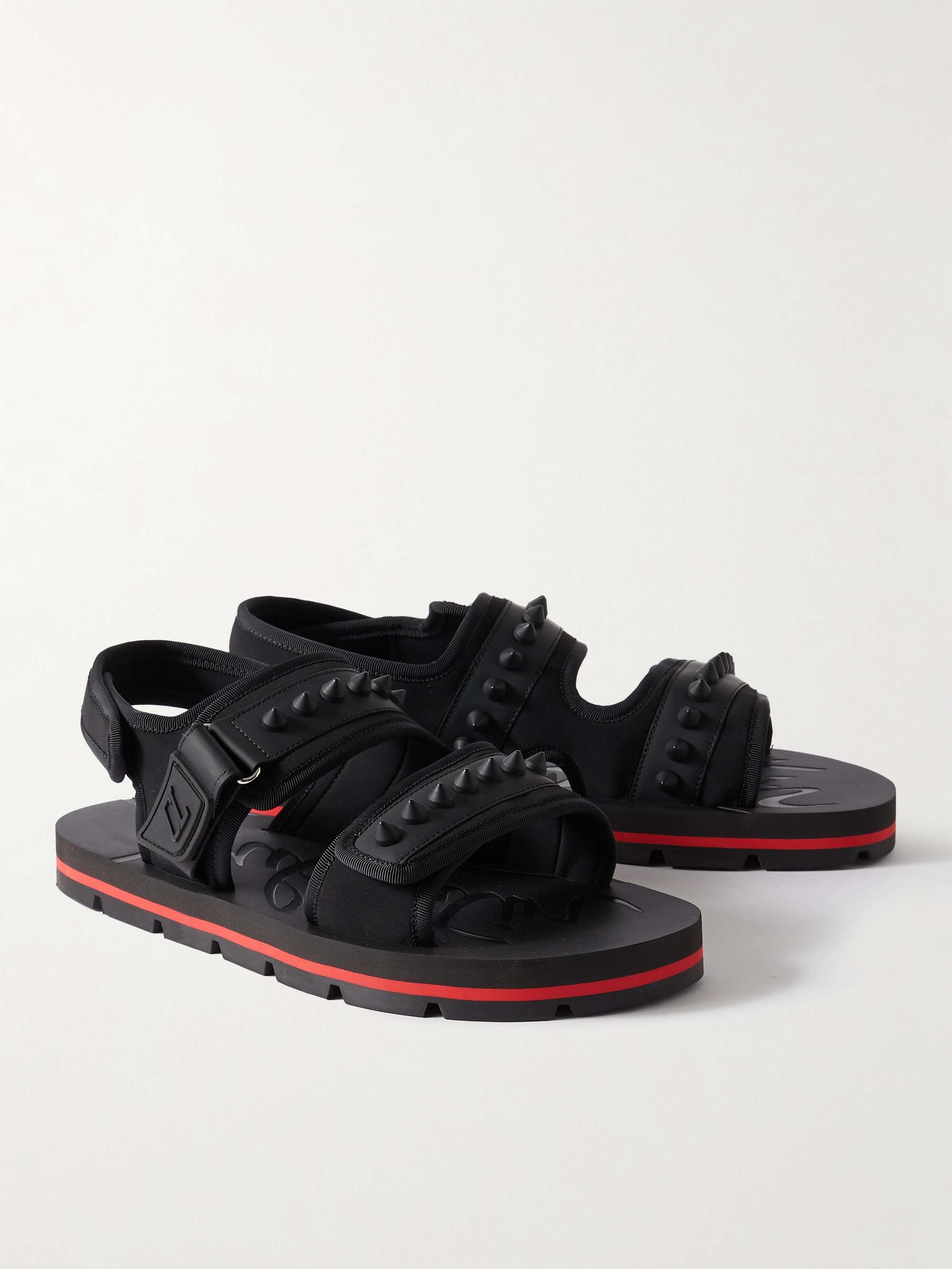 CHRISTIAN LOUBOUTIN Siwa Studded Neoprene, Rubber and Leather Sandals