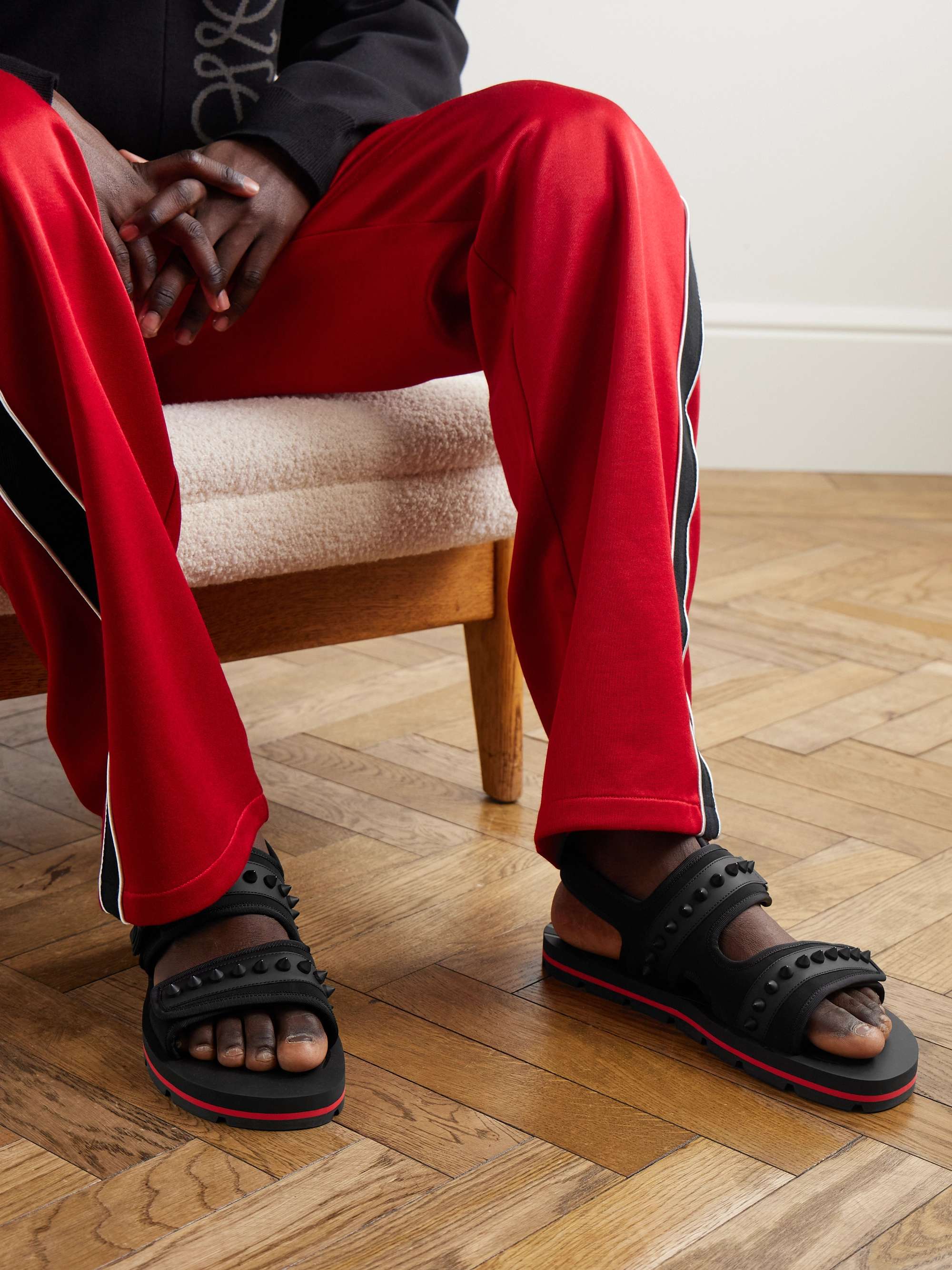 CHRISTIAN LOUBOUTIN Siwa Studded Neoprene Rubber and Leather Sandals for Men MR PORTER
