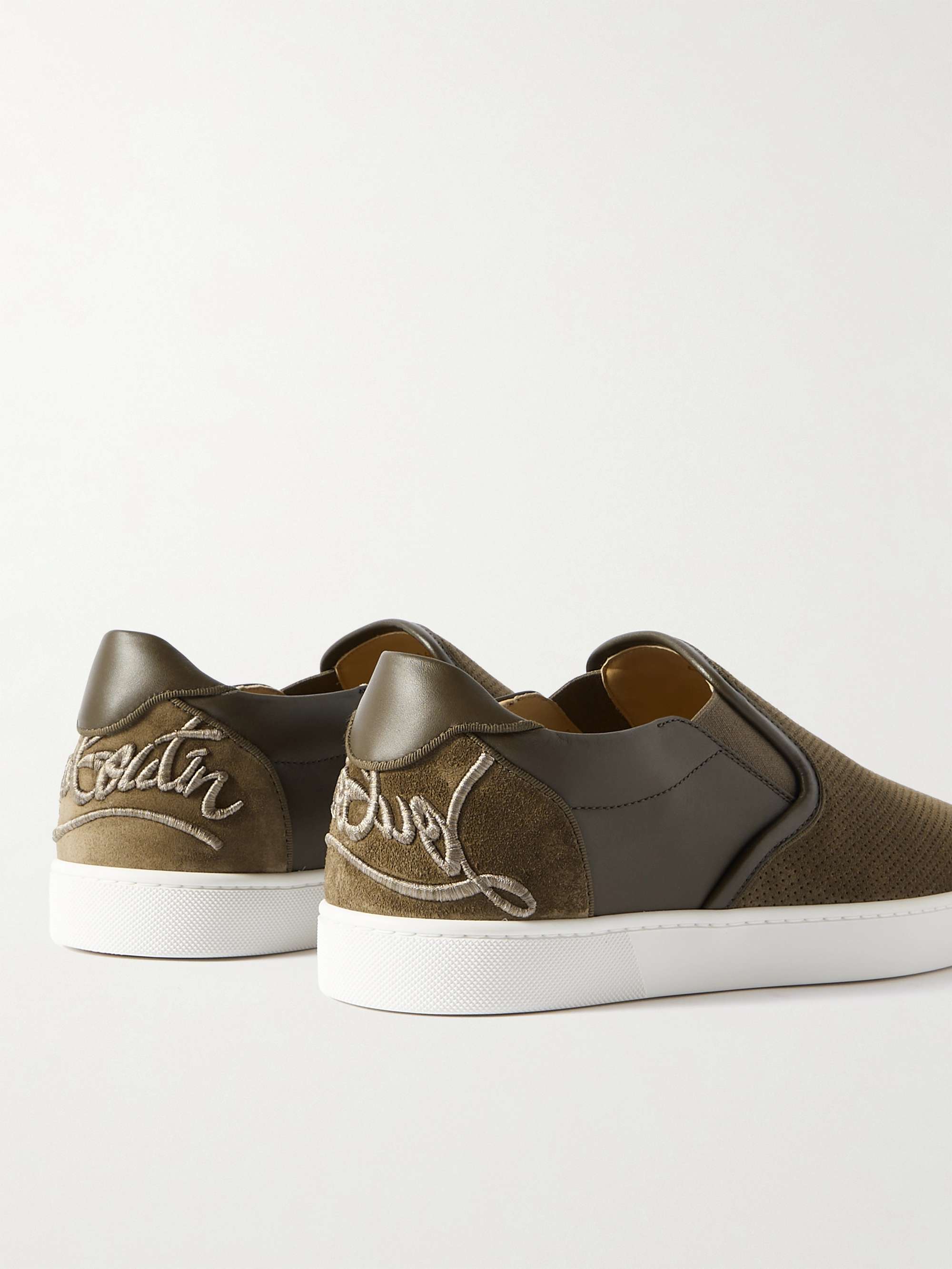 CHRISTIAN LOUBOUTIN Fun Sailor Leather-Trimmed Perforated Suede Slip-On Sneakers