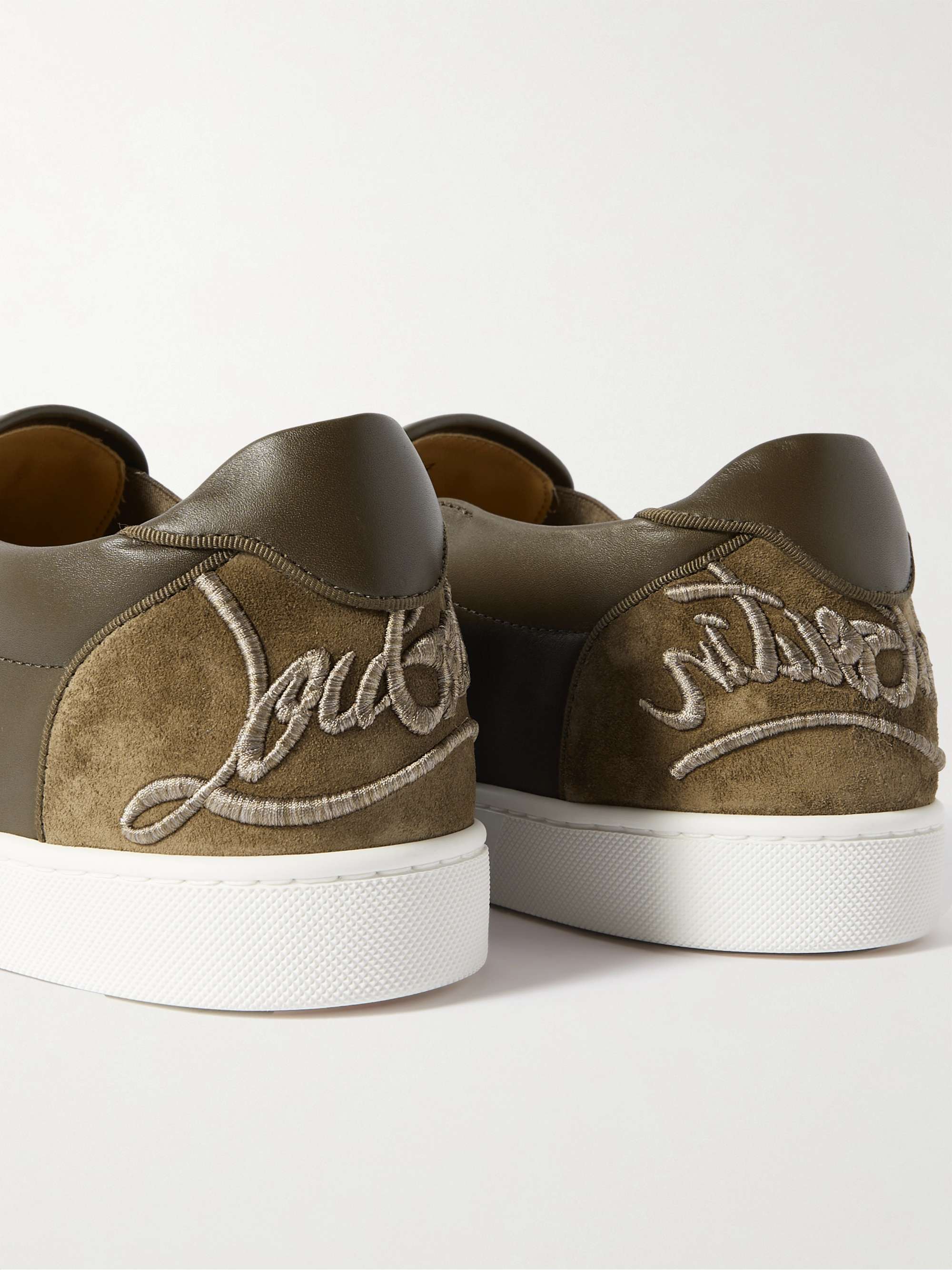 CHRISTIAN LOUBOUTIN Fun Sailor Leather-Trimmed Perforated Suede Slip-On Sneakers