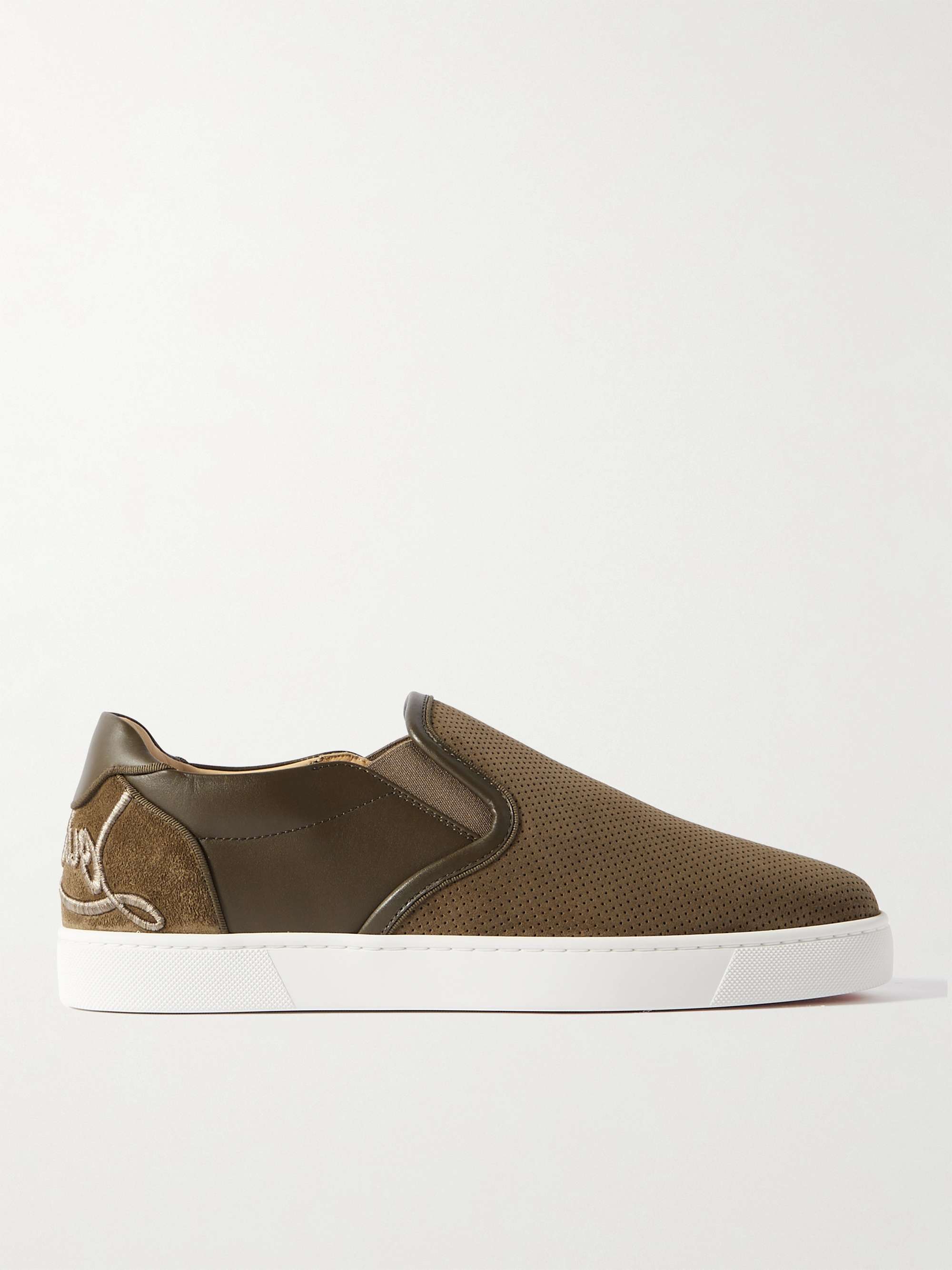 LOUBOUTIN Sailor Leather-Trimmed Perforated Suede Slip-On Sneakers for Men | MR PORTER