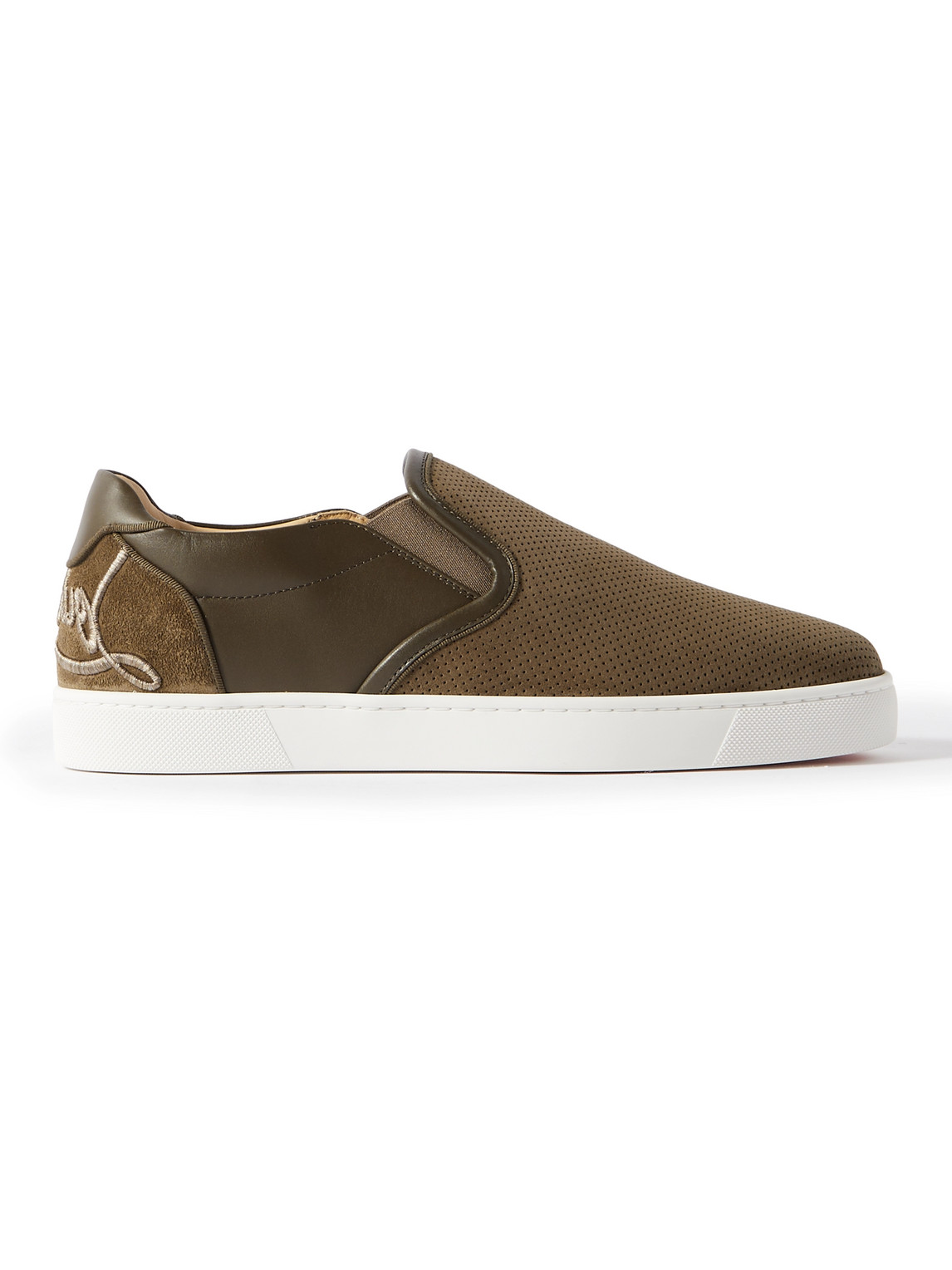 Christian Louboutin Fun Sailor Leather-trimmed Perforated Suede Slip-on Sneakers In Green