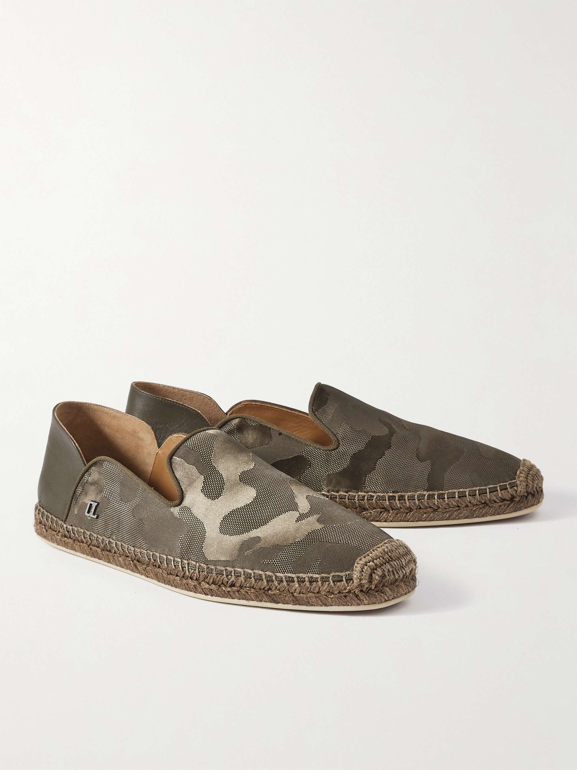 CHRISTIAN LOUBOUTIN Leather-Trimmed Logo-Jacquard Canvas Espadrilles