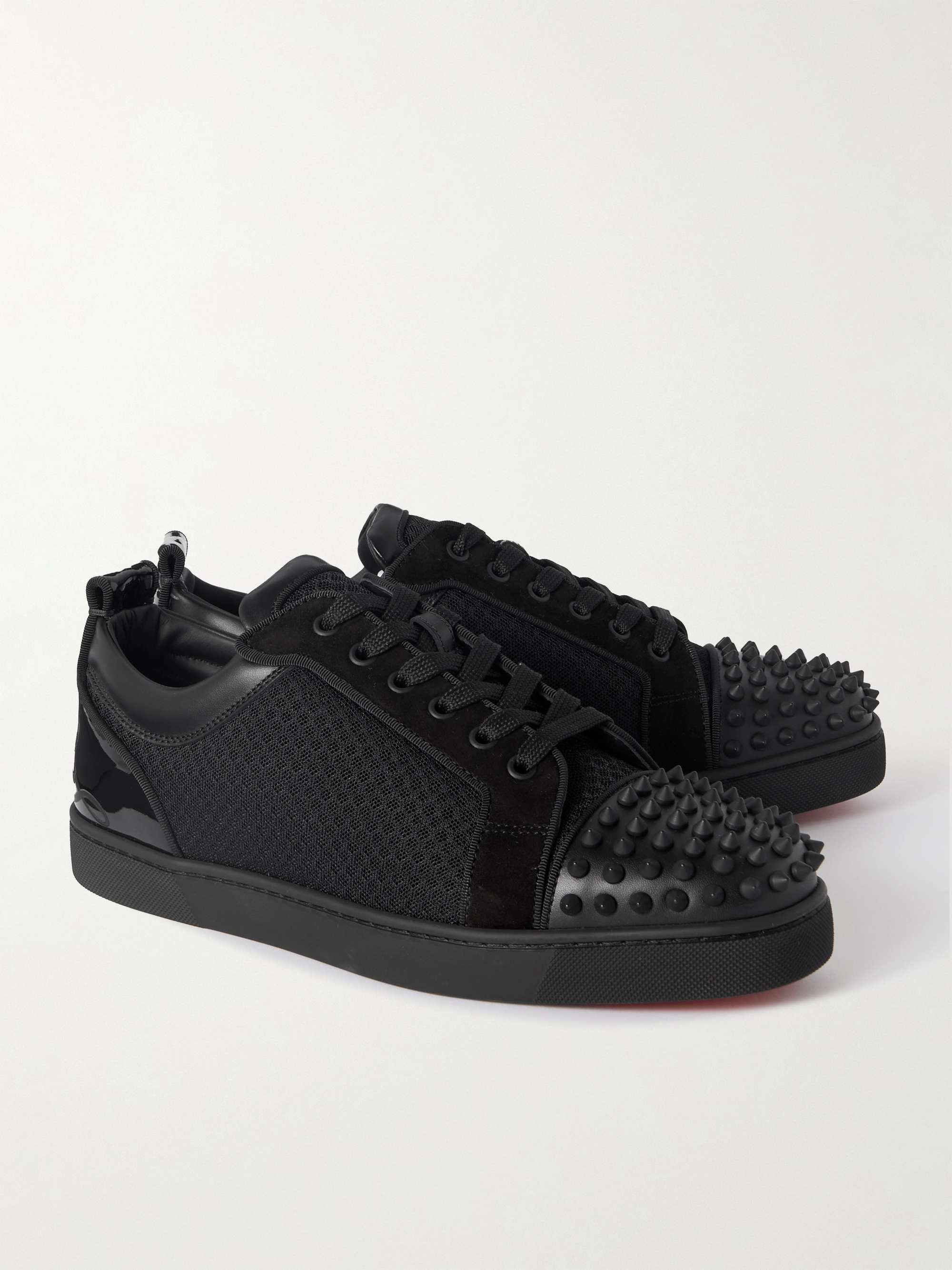 CHRISTIAN LOUBOUTIN Fun Louis Junior Studded Mesh and Leather Sneakers ...