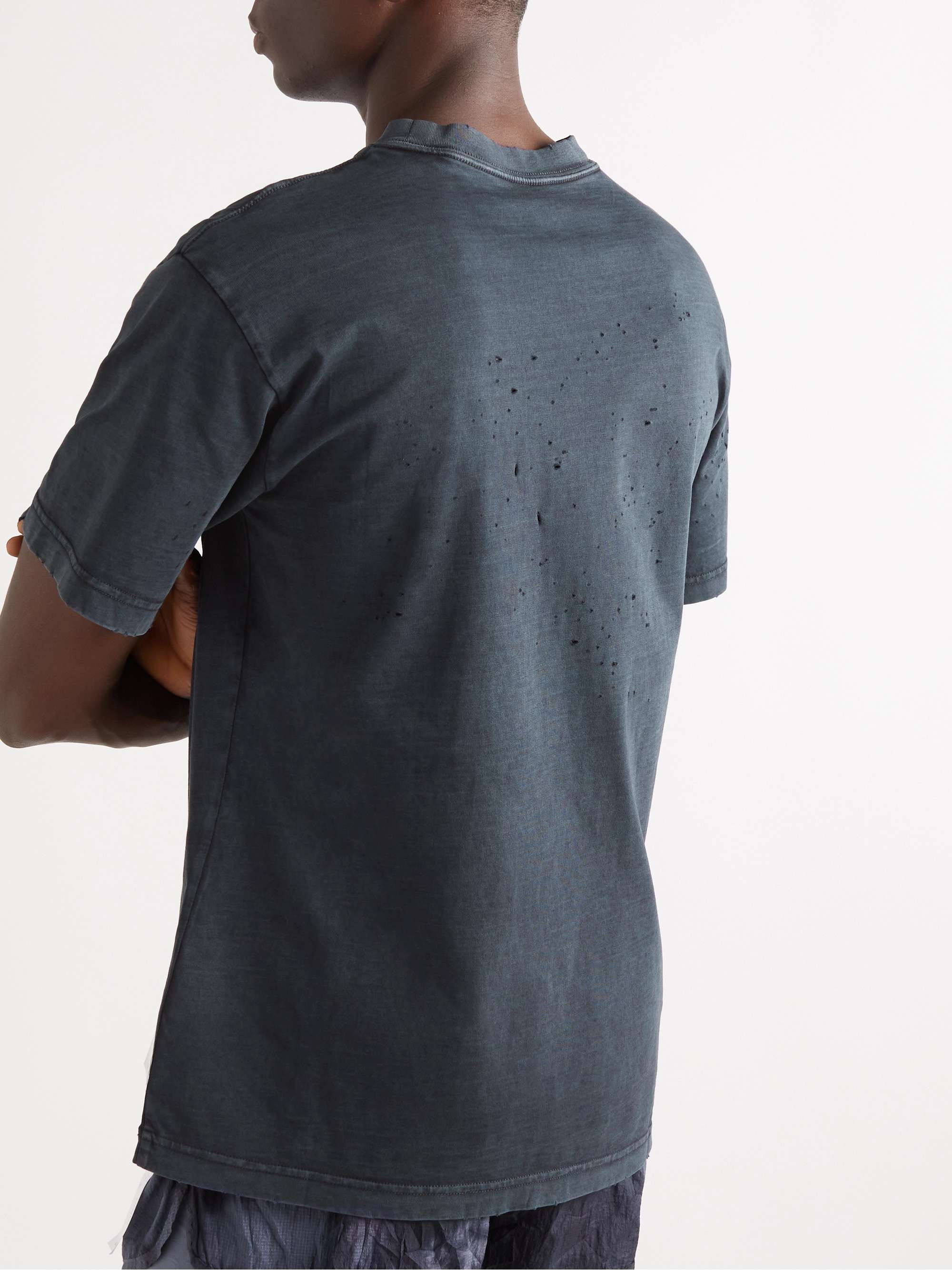 SATISFY Distressed Logo-Print MothTech Cotton-Jersey T-Shirt