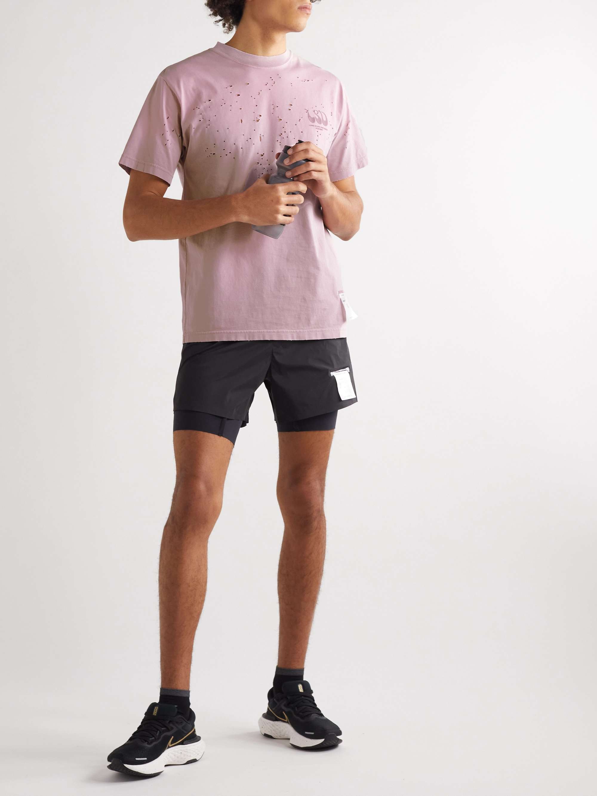 SATISFY Distressed Logo-Print MothTech™ Cotton-Jersey T-Shirt
