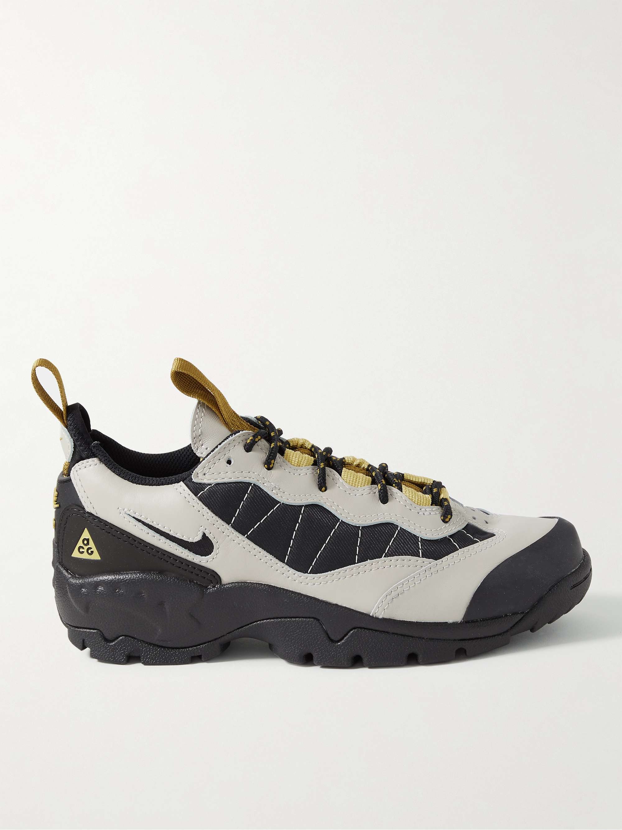 acg air mada rubber trimmed leather and mesh hiking sneakers