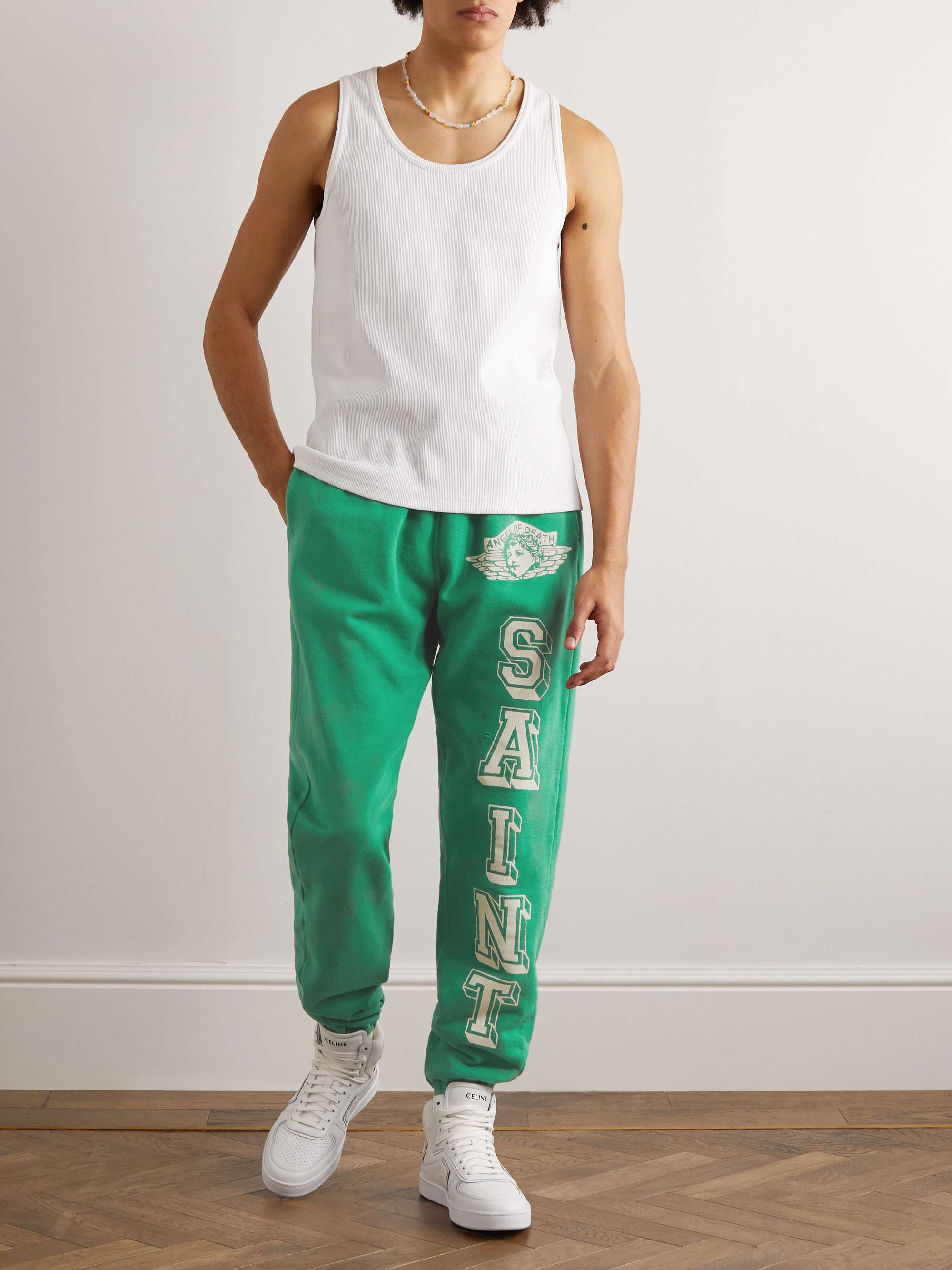SAINT MXXXXXX Collegiate Tapered Logo-Print Cotton-Jersey Sweatpants