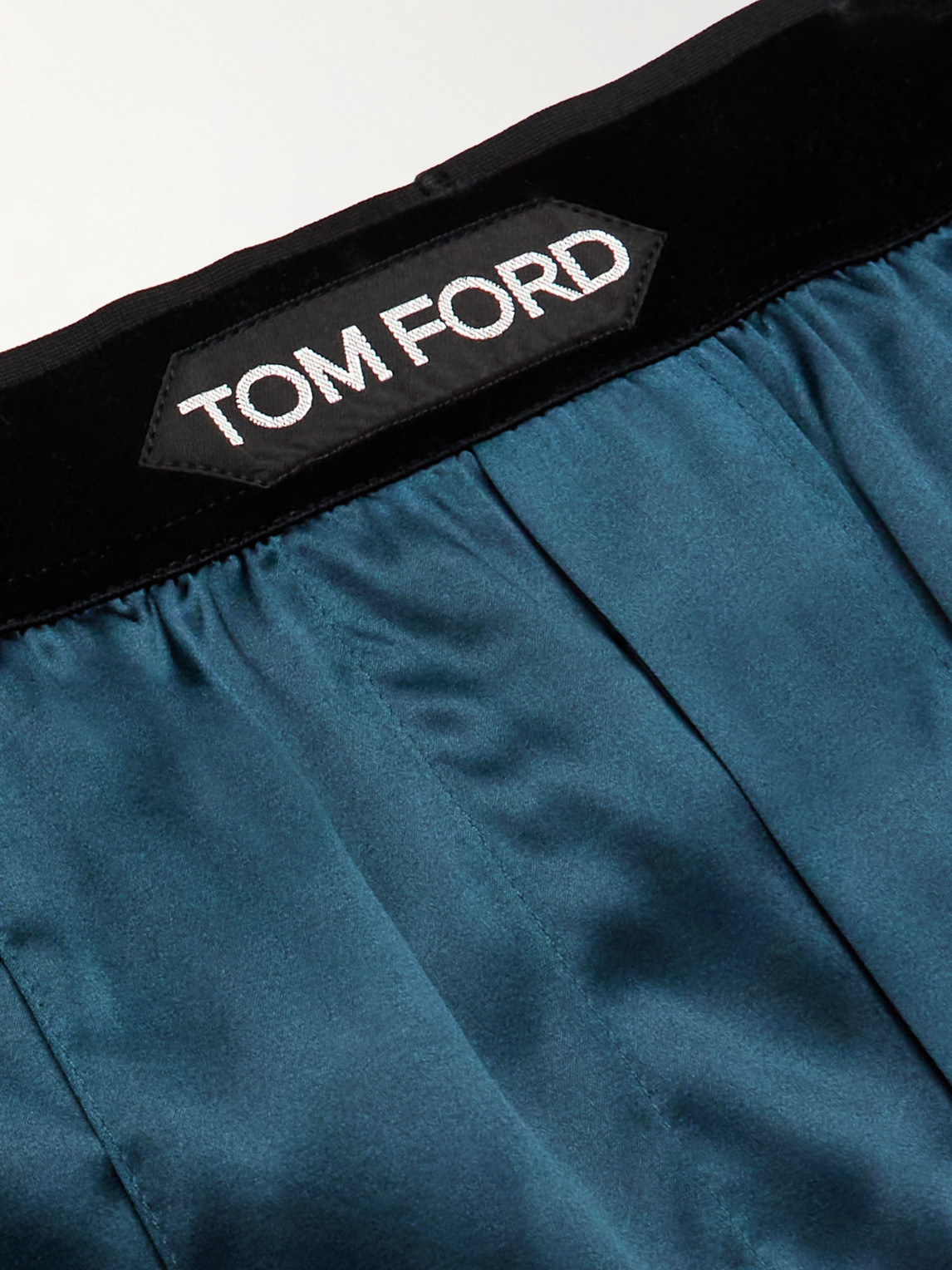 Shop Tom Ford Velvet-trimmed Stretch-silk Satin Pyjama Trousers In Blue