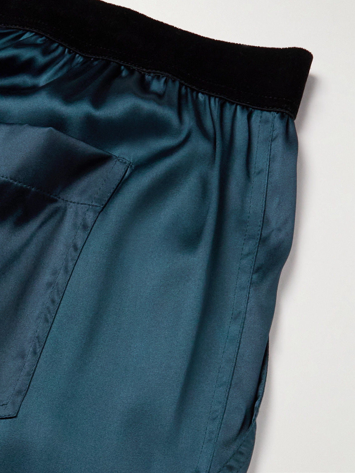 Shop Tom Ford Velvet-trimmed Stretch-silk Satin Pyjama Trousers In Blue