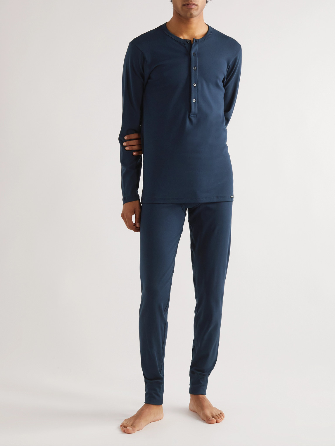 Shop Tom Ford Stretch-cotton Jersey Henley Pyjama T-shirt In Blue