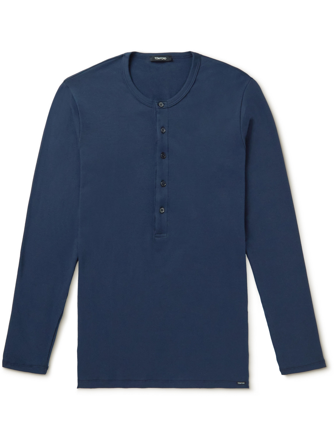Tom Ford Stretch-cotton Jersey Henley Pyjama T-shirt In Blue