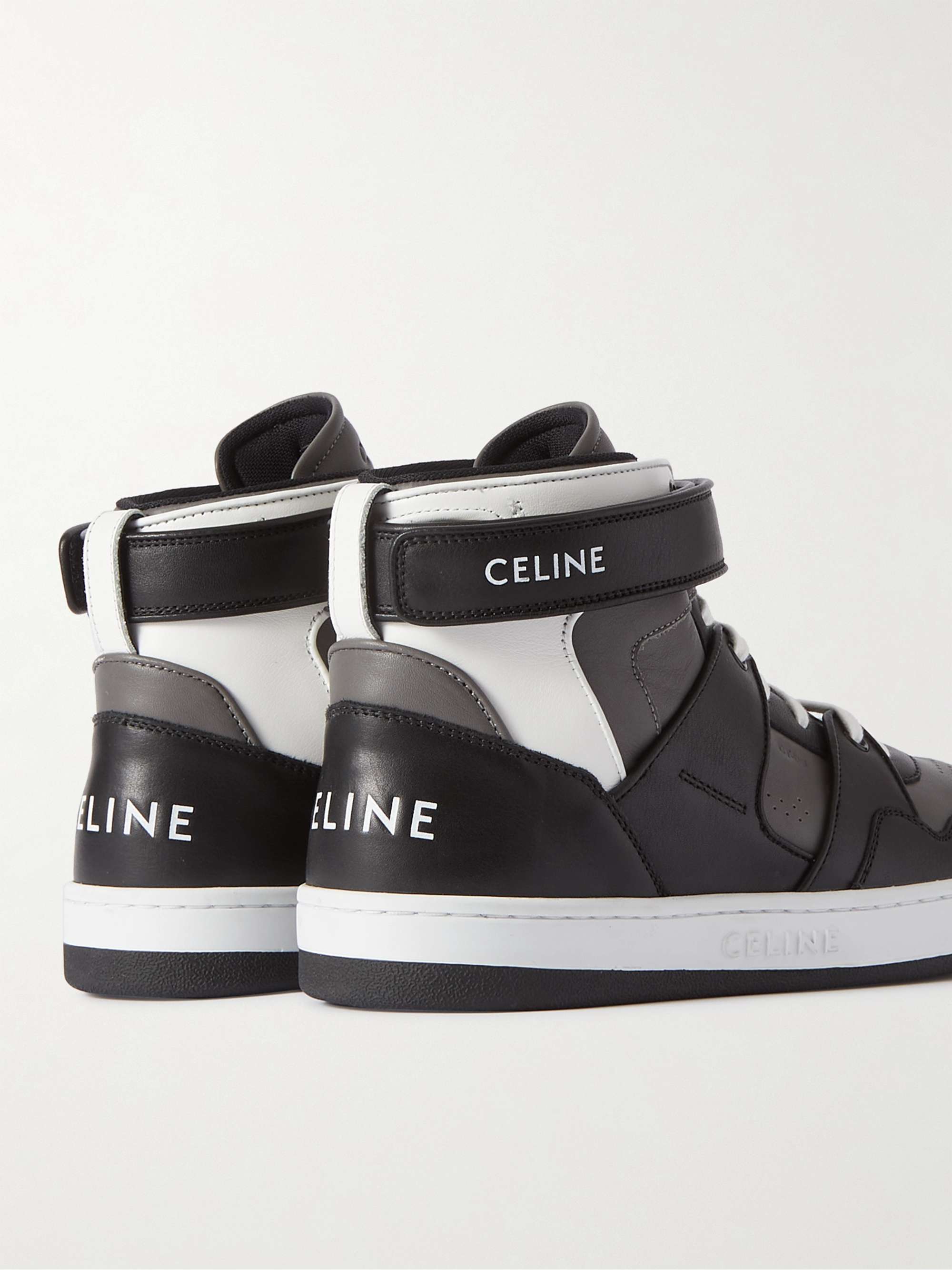 CELINE HOMME CT-05 Distressed Leather High-Top Sneakers