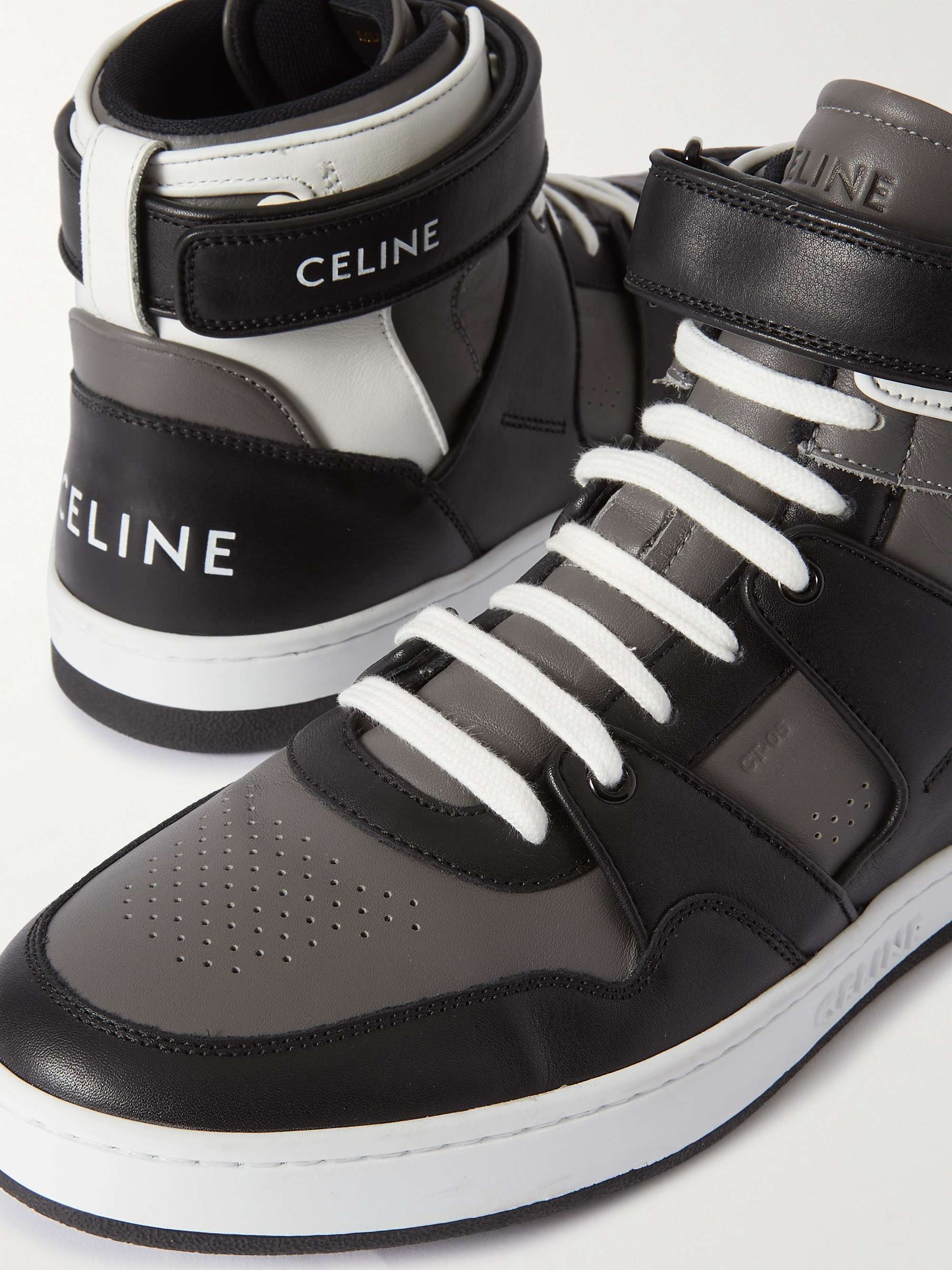 CELINE HOMME CT-05 Distressed Leather High-Top Sneakers