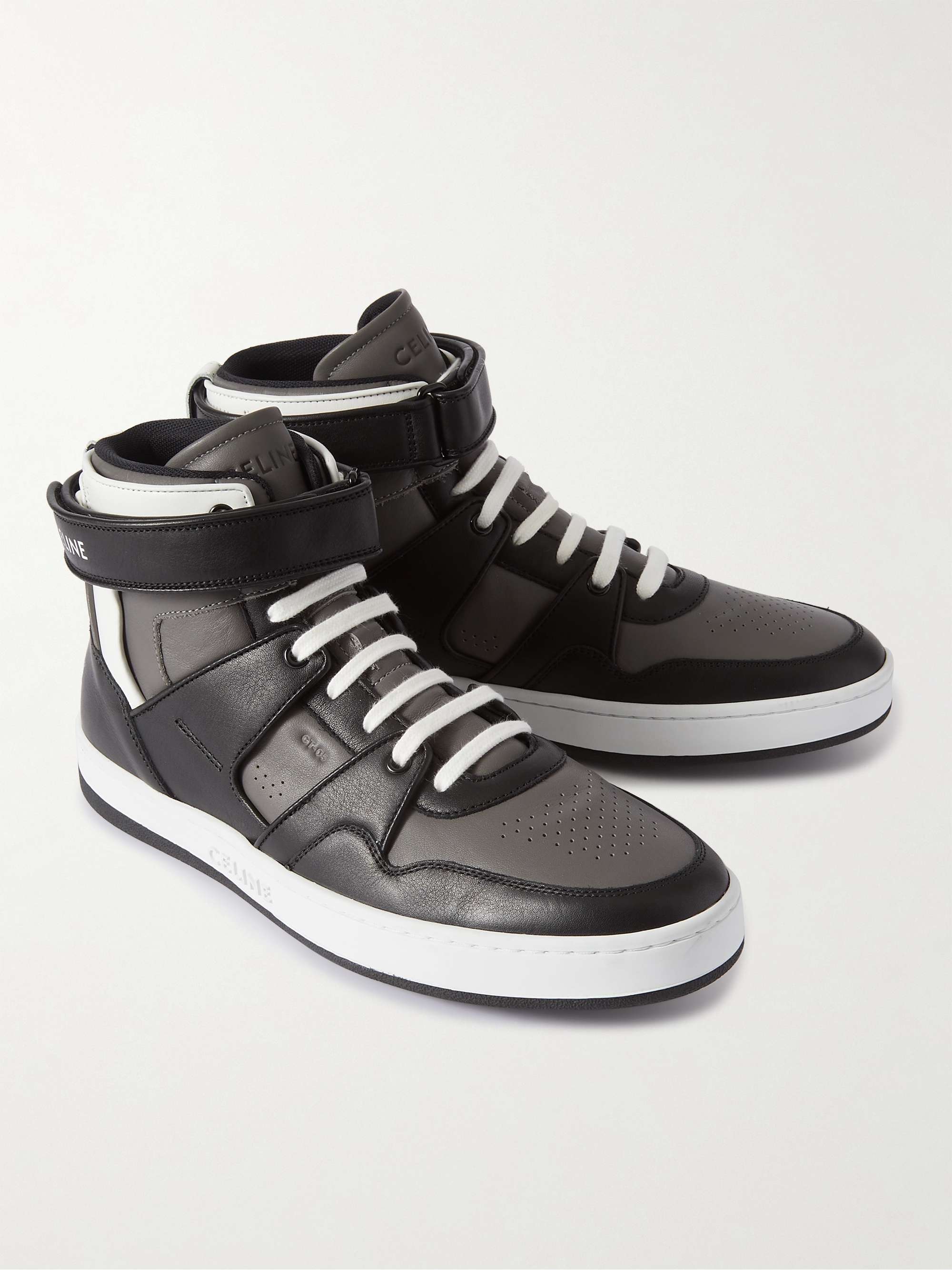 CELINE HOMME CT-05 Distressed Leather High-Top Sneakers