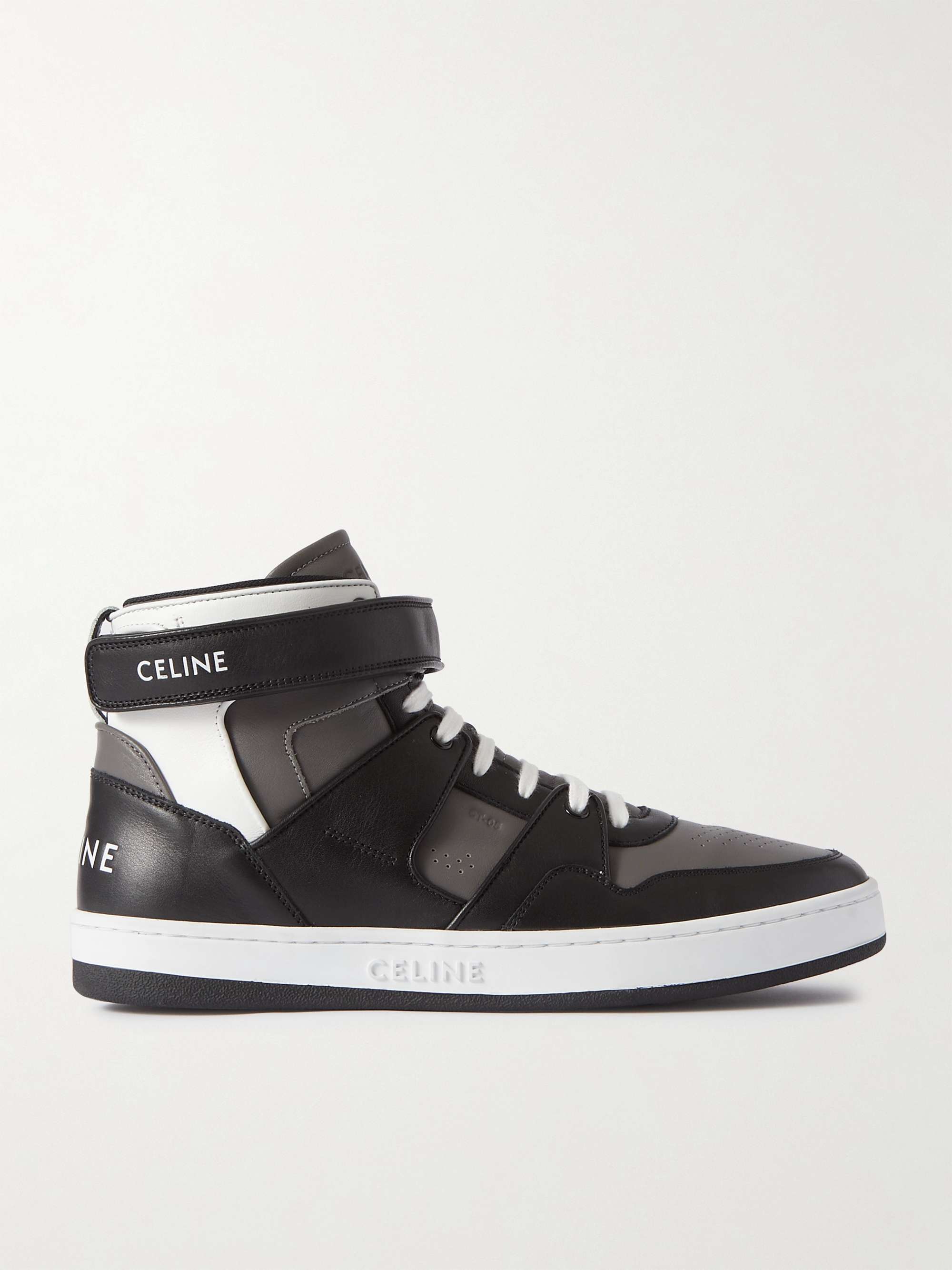CELINE HOMME CT-05 Distressed Leather High-Top Sneakers