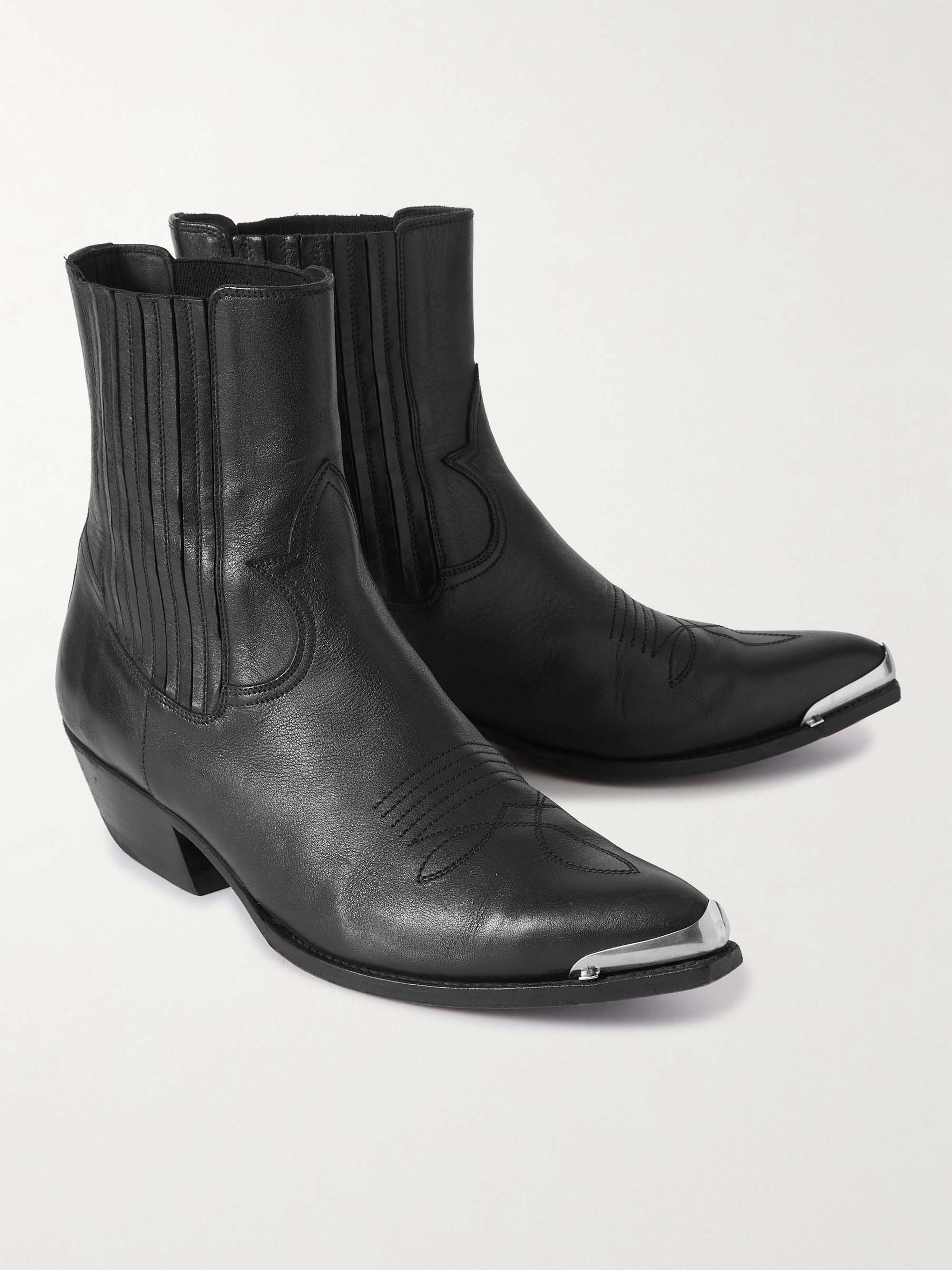 CELINE HOMME Embellished Embroidered Leather Chelsea Boots
