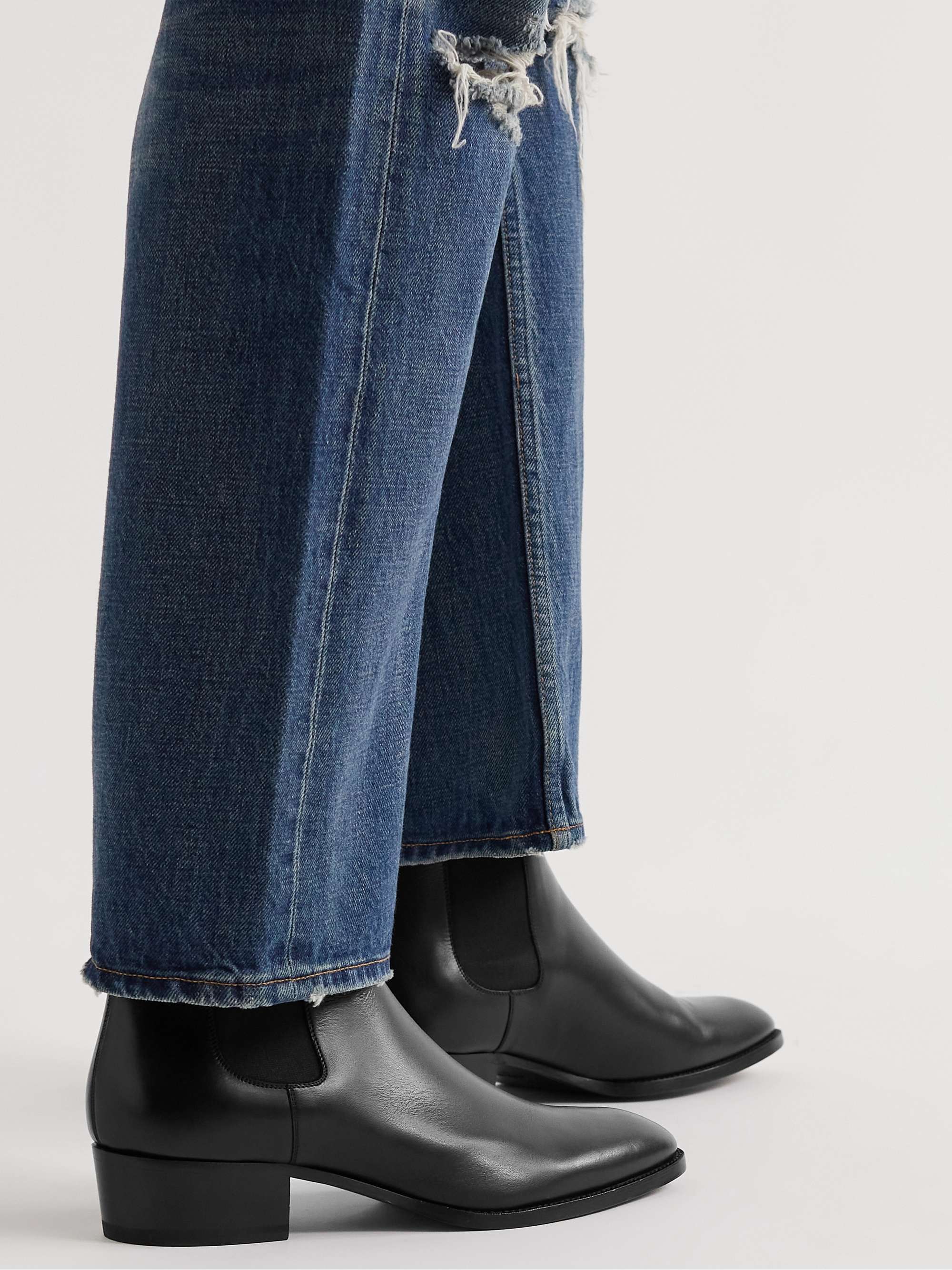 CELINE HOMME Drugstore Glossed-Leather Chelsea Boots