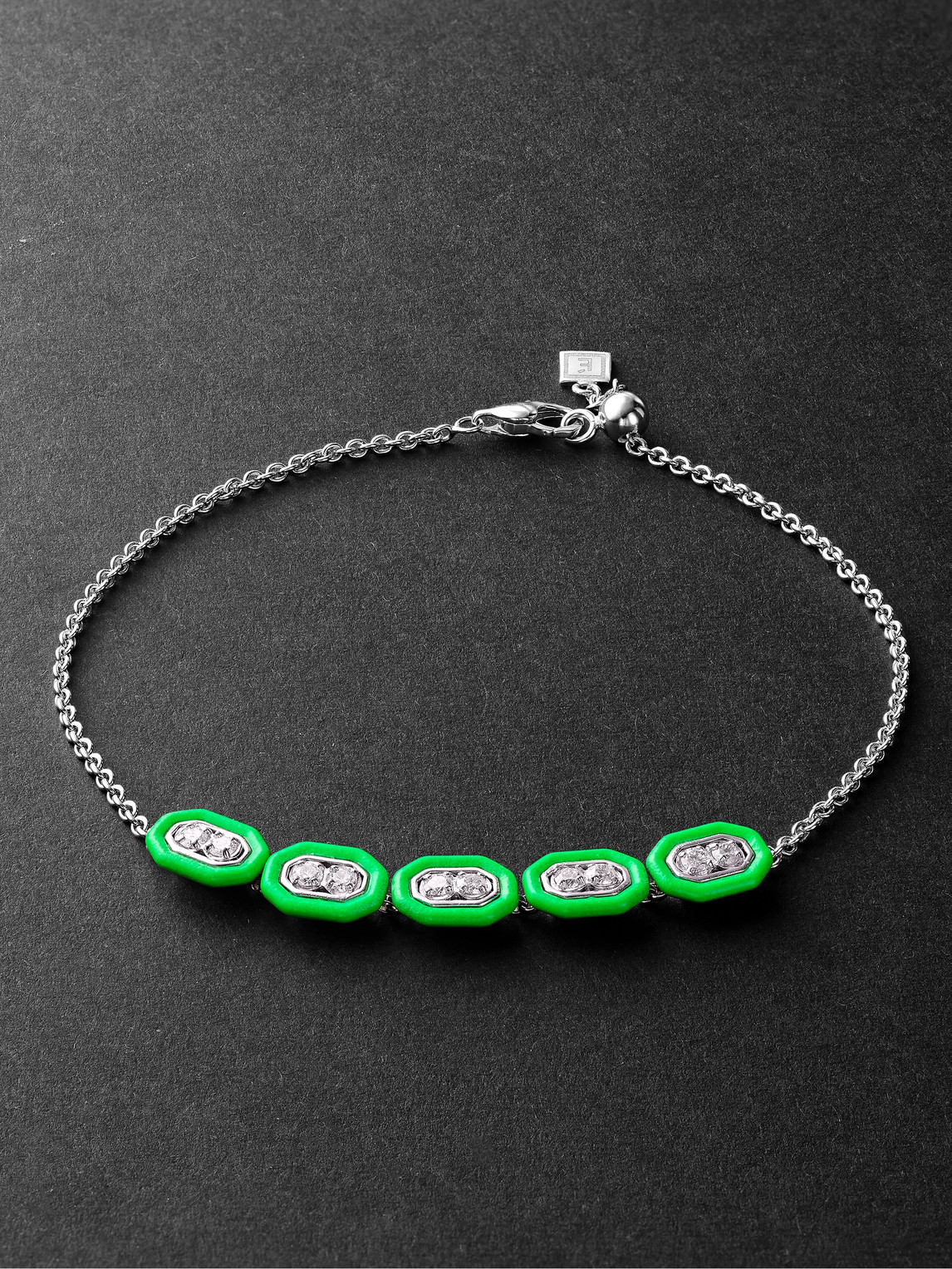 Eéra Roma White Gold, Enamel And Diamond Bracelet In Green