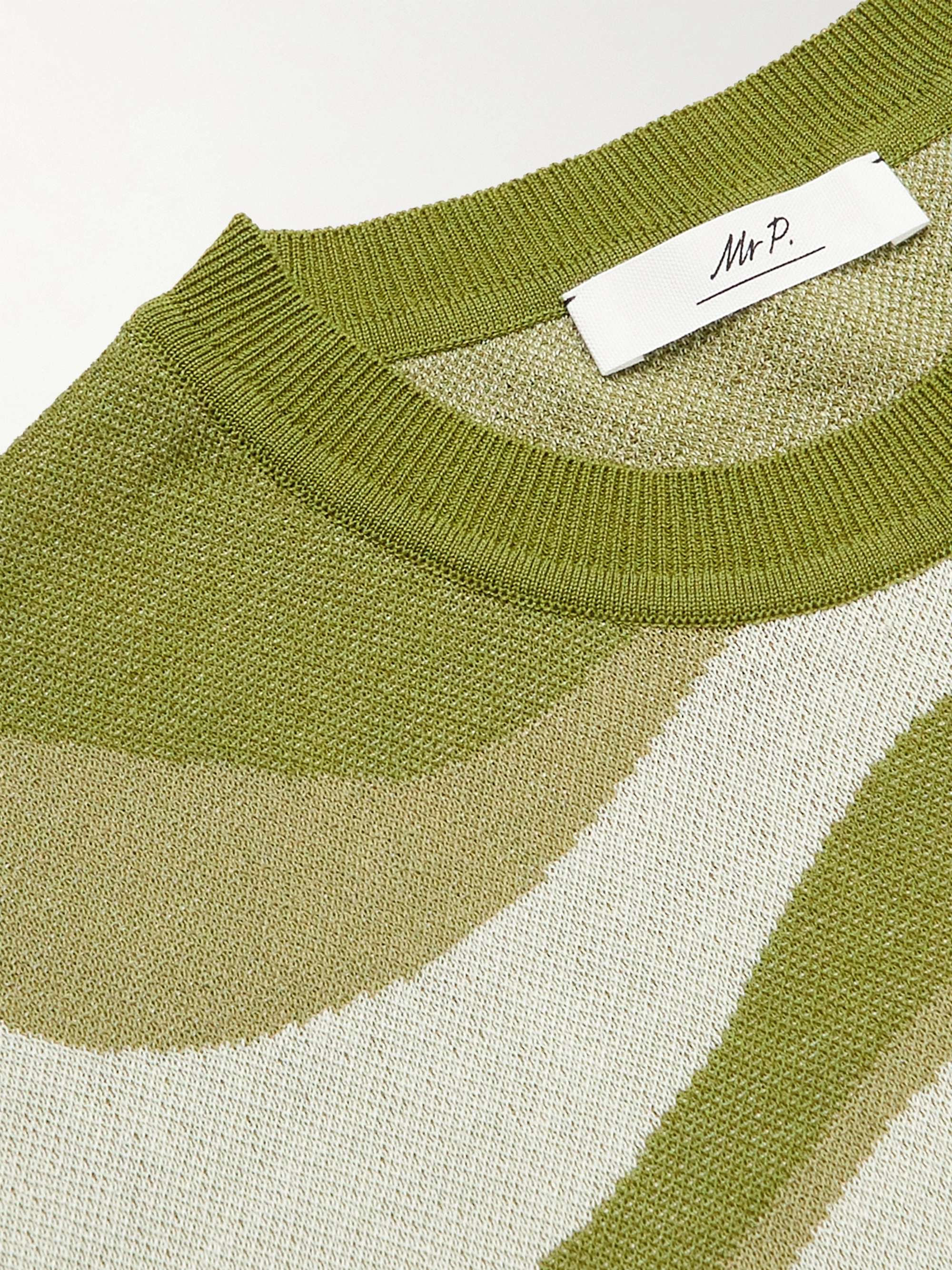Wave Jacquard-Knit Mercerised Cotton T-Shirt