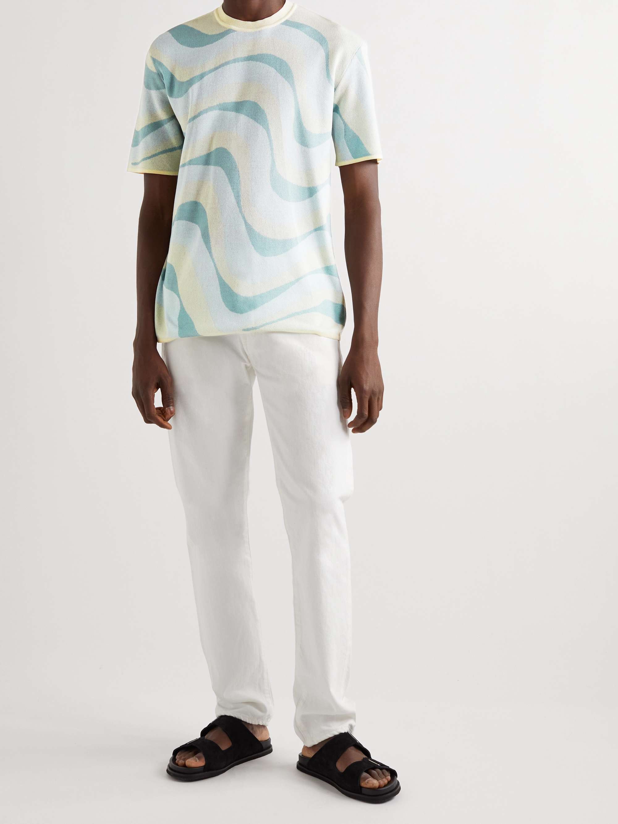Wave Jacquard-Knit Mercerised Cotton T-Shirt