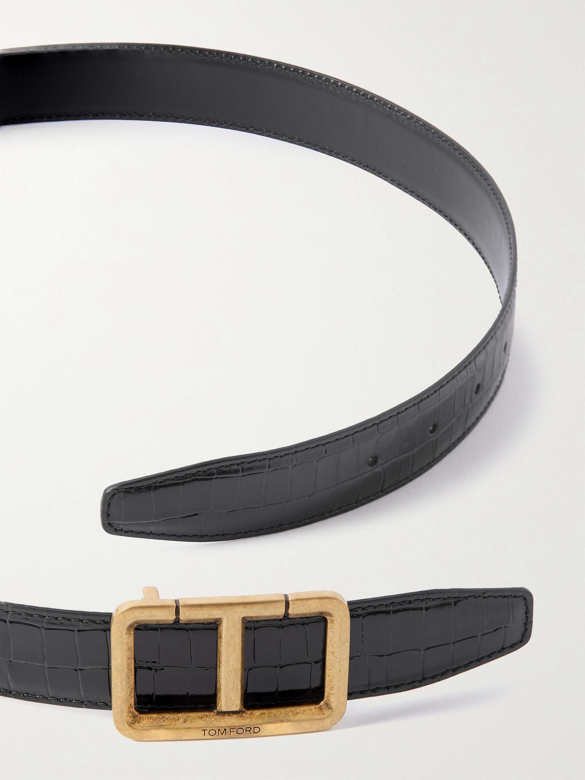 TOM FORD 3cm Croc-Effect Glossed-Leather Belt for Men | MR PORTER