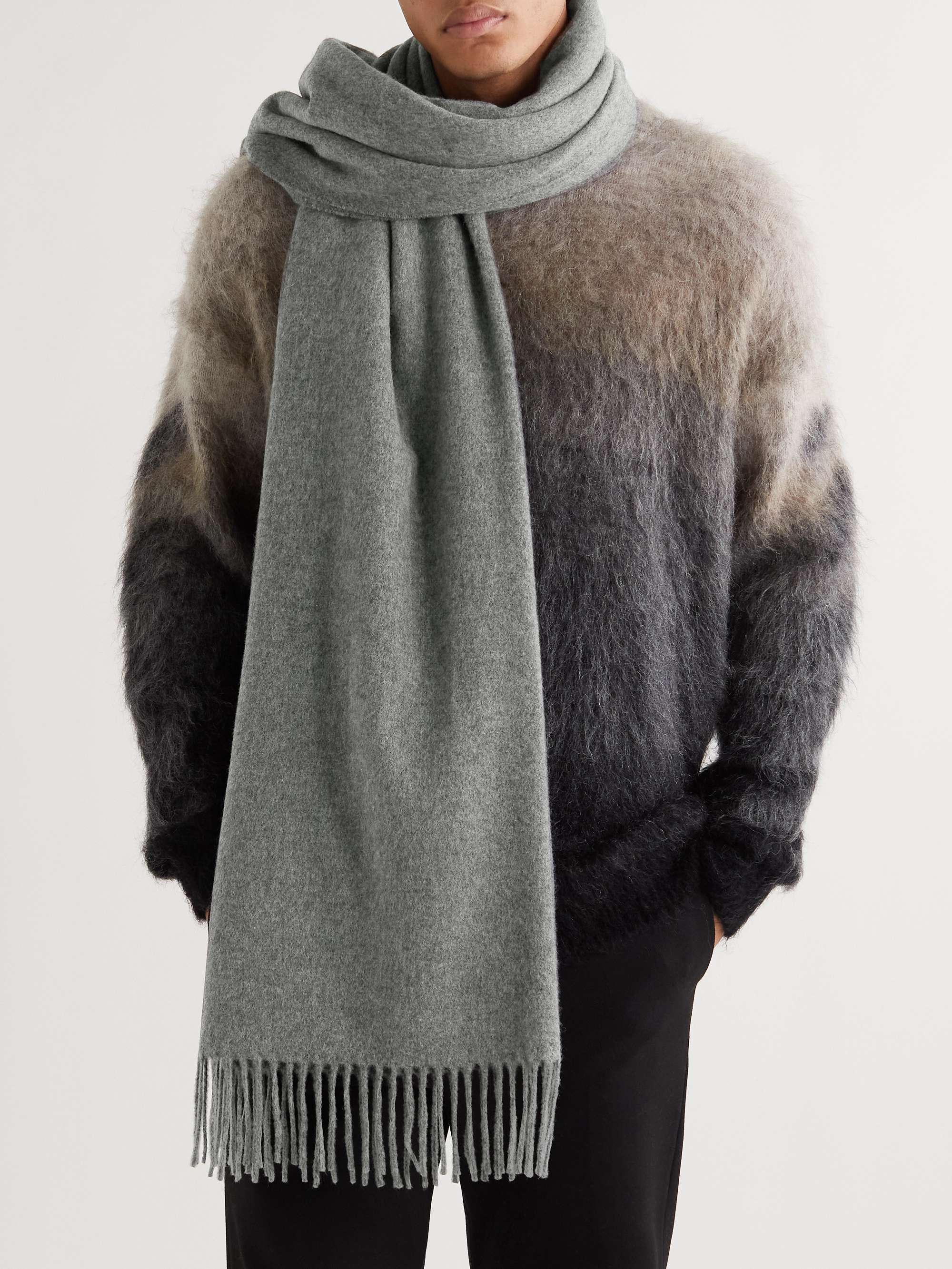 Acne Studios - Men - Oversized Fringed Melangé Wool Scarf Gray