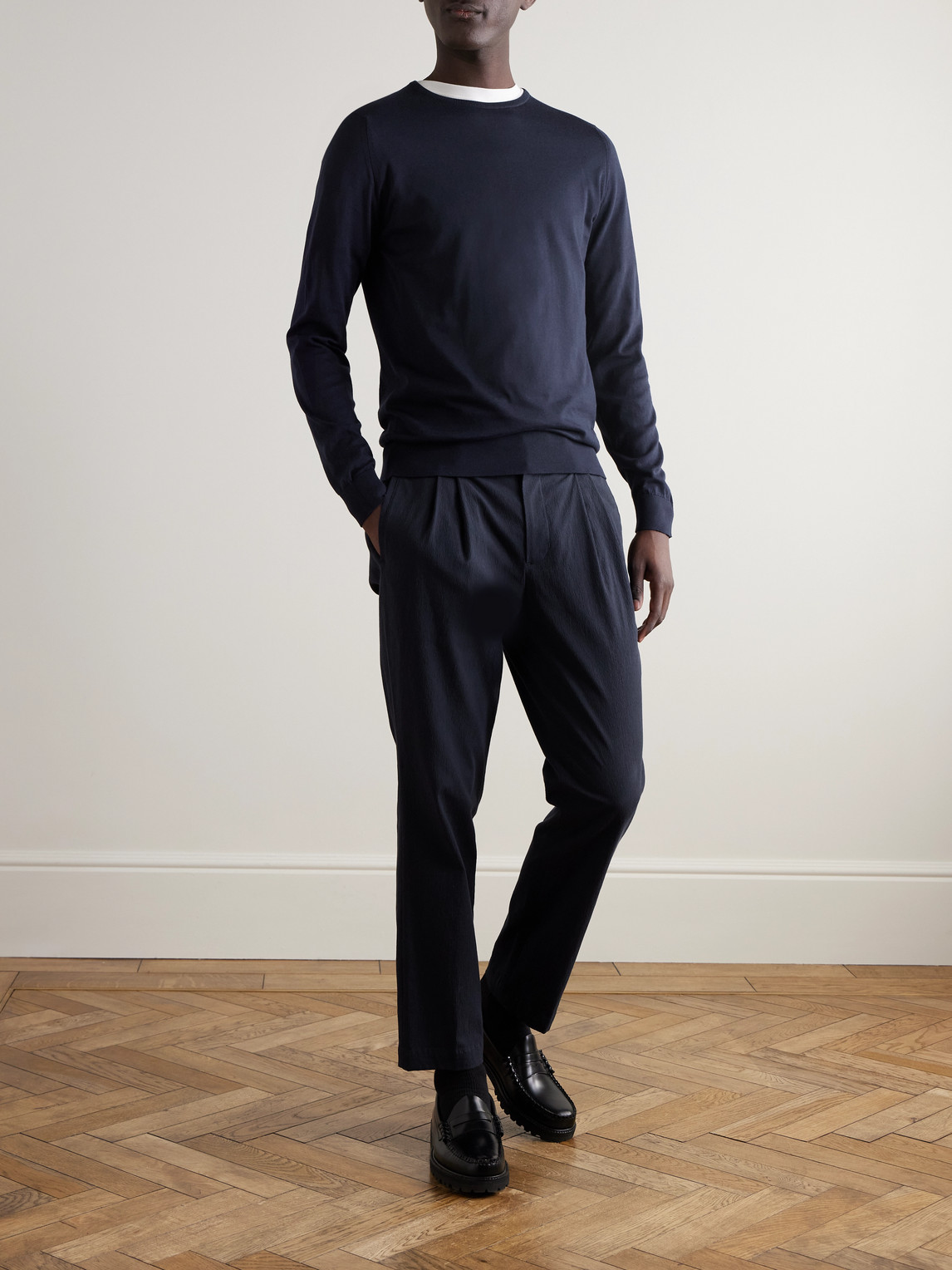 John Smedley Blue Cotton Sweater In Blue