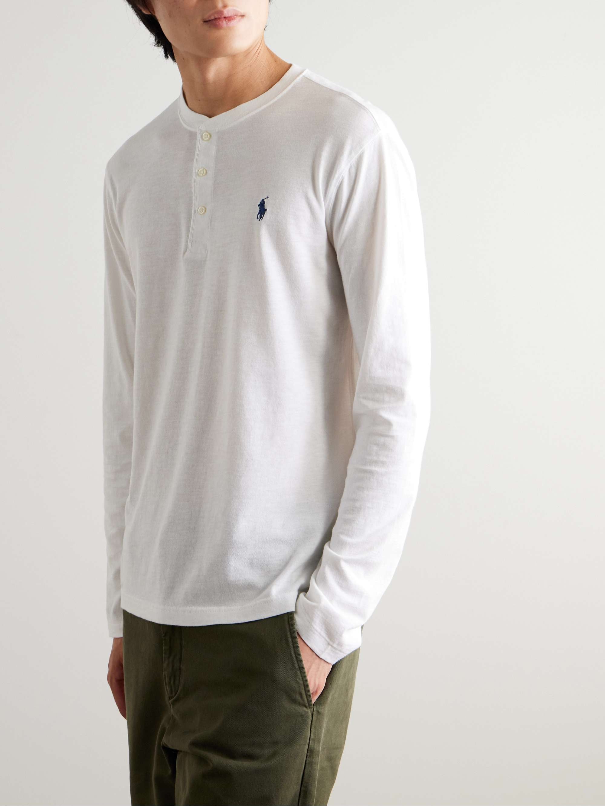 POLO RALPH LAUREN Logo-Embroidered Slub Cotton-Jersey Henley T-Shirt