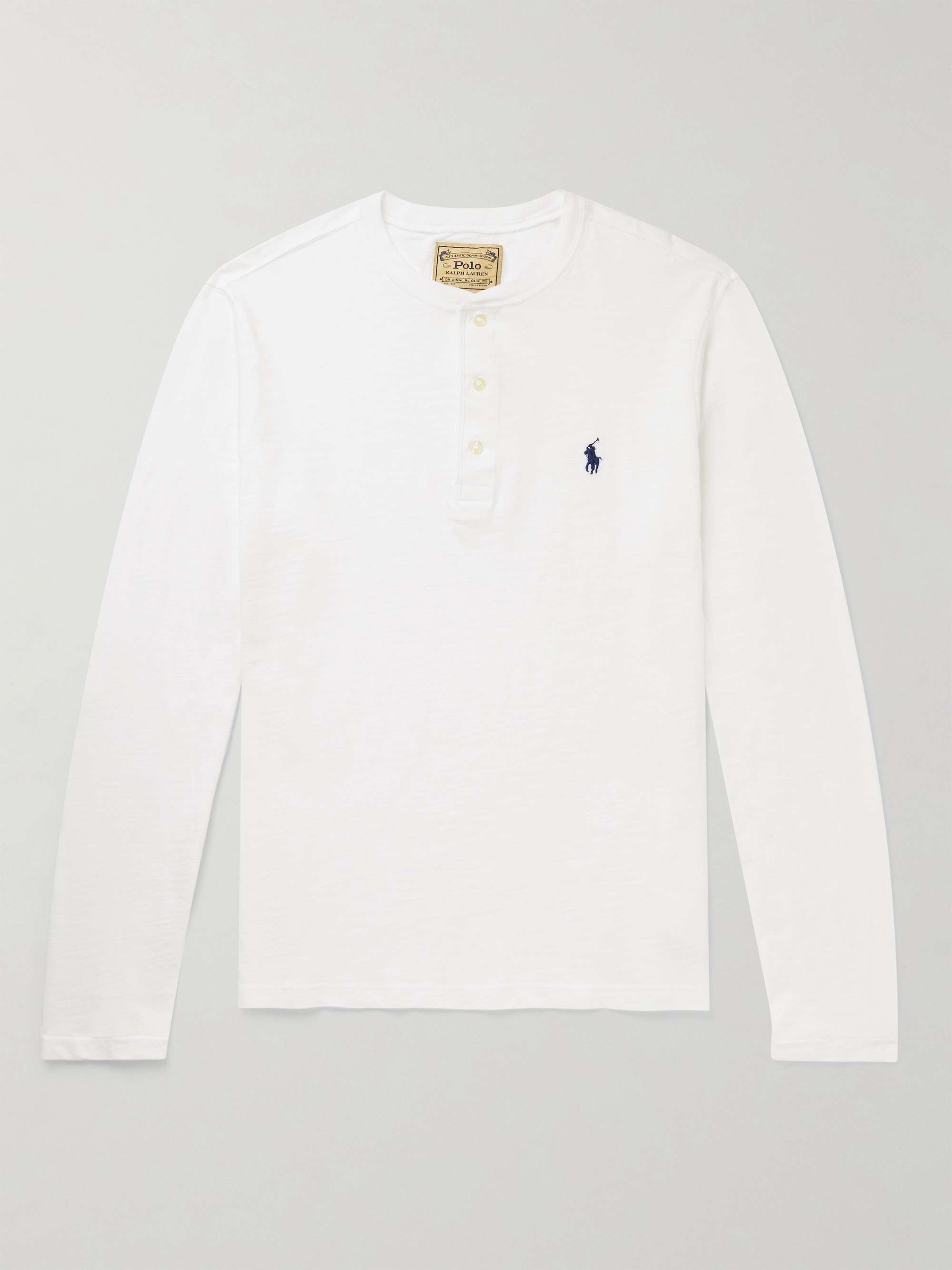 POLO RALPH LAUREN Logo-Embroidered Slub Cotton-Jersey Henley T-Shirt ...