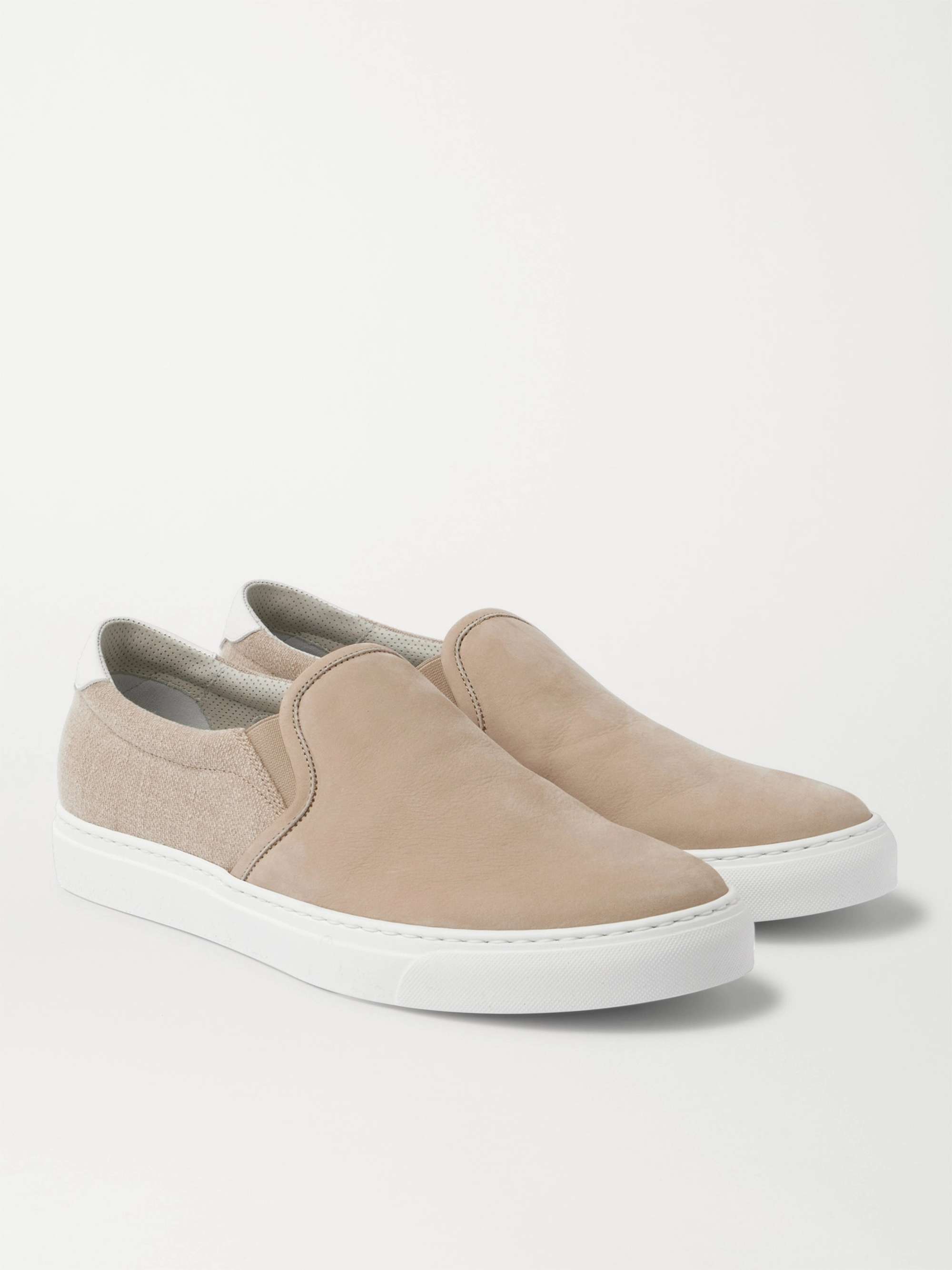 BRUNELLO CUCINELLI Leather-Trimmed Nubuck and Canvas Slip-On Sneakers ...