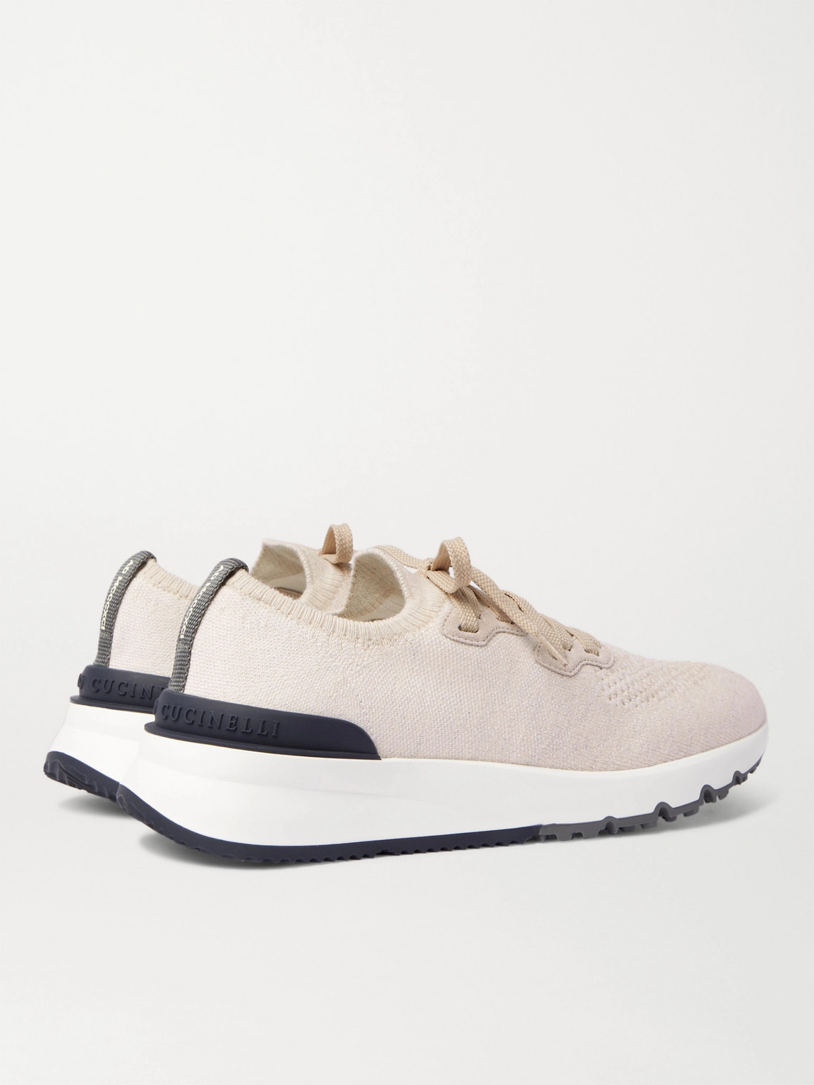 Shop Brunello Cucinelli Suede-trimmed Stretch-knit Sneakers In White